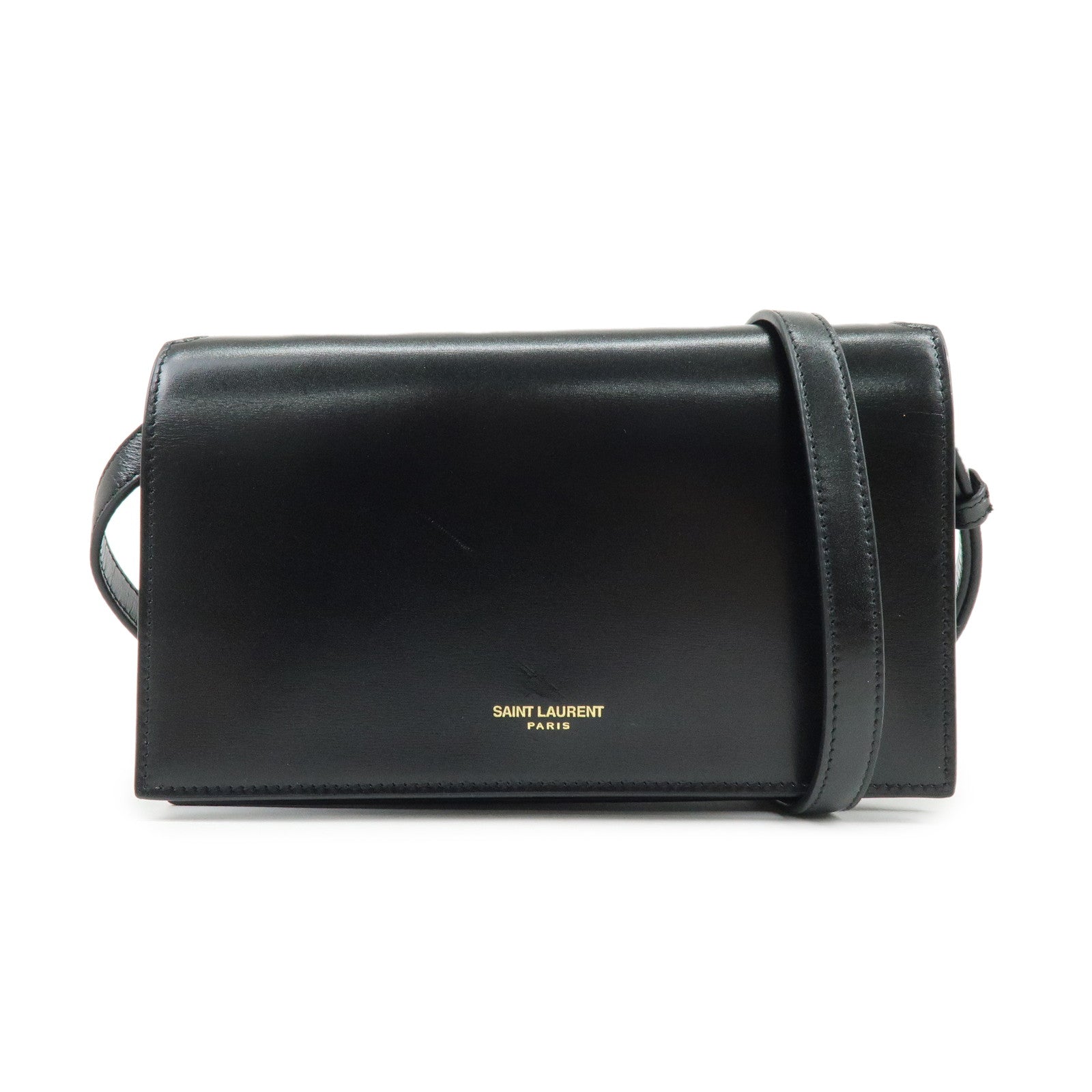 SAINT LAURENT PARIS Calf Leather Flap Shoulder Bag Black 769162