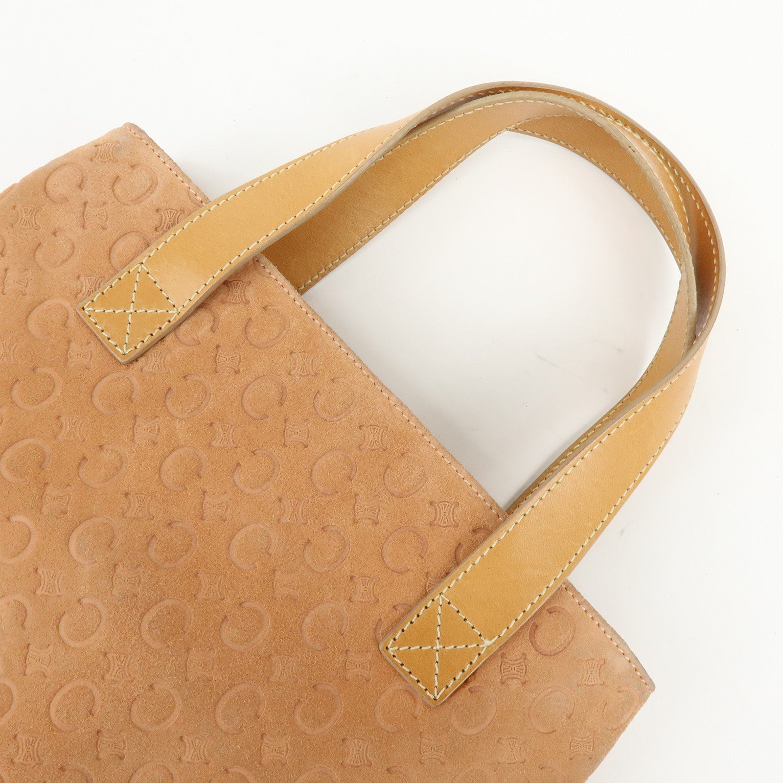 CELINE C Macadam Suede Leather Hand Bag Tote Bag Orange Beige