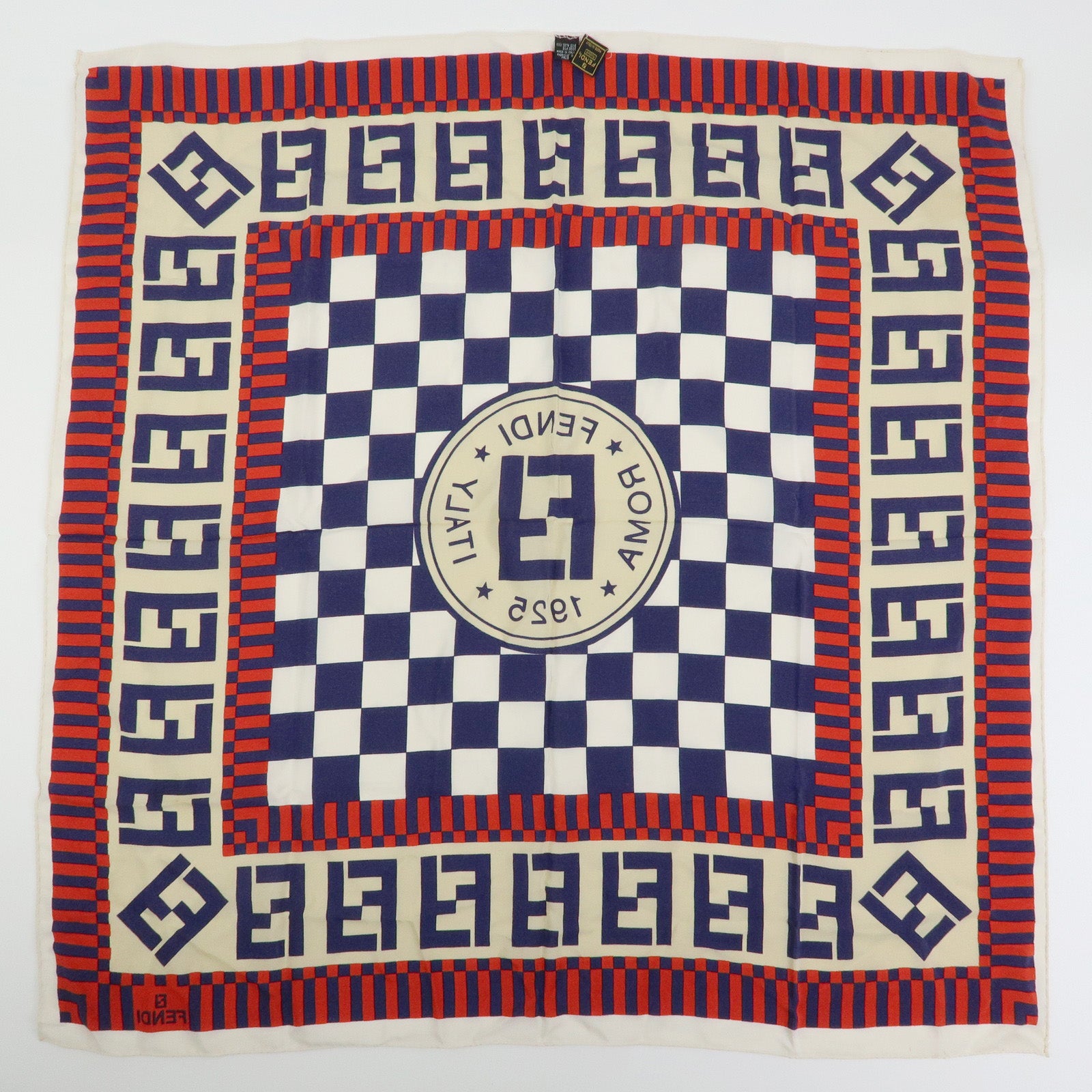 FENDI FF Logo Silk 100% Scarf White Blue Red