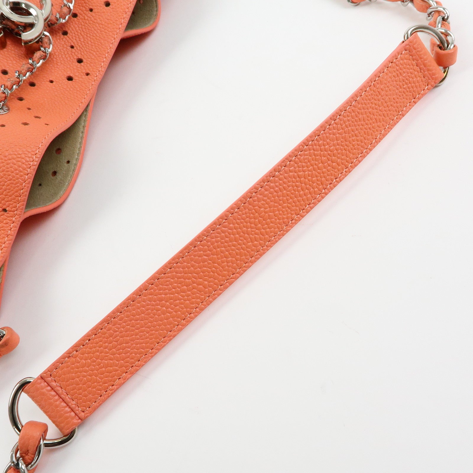 CHANEL COCO Mark Caviarskin Chain Shoulder Bag Hand Bag Orange