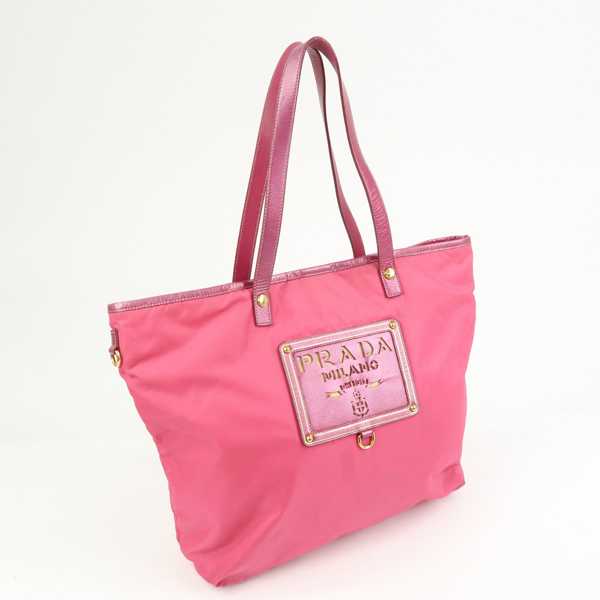 PRADA Logo Nylon Saffiano Leather Tote Bag Shoulder Bag Pink