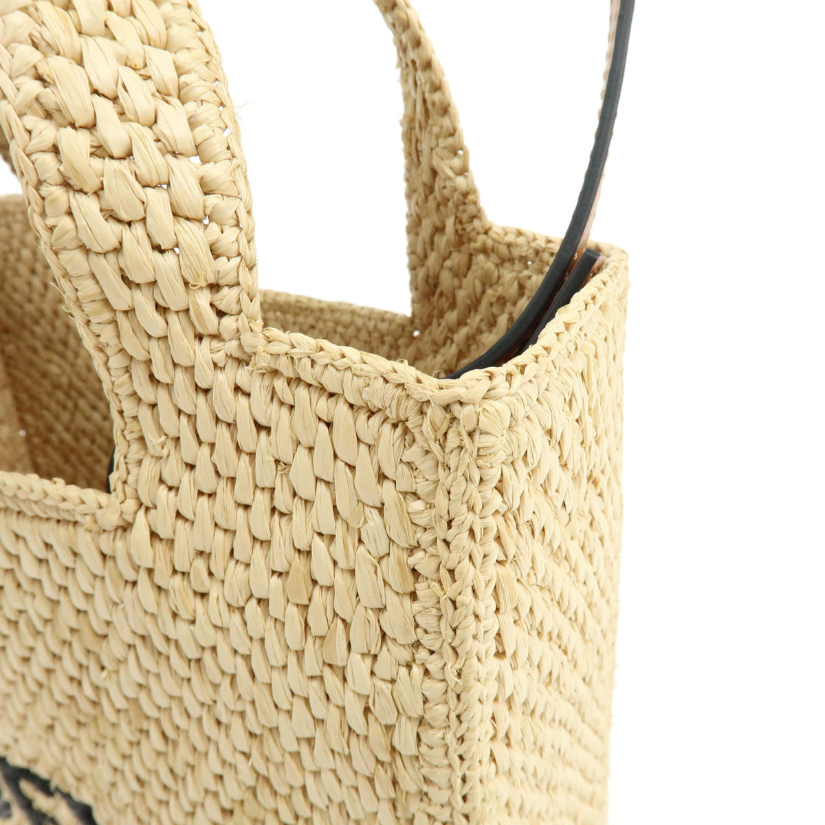 LOEWE Font Tote Small Raffia Leather 2Way Bag Shoulder Bag Natural