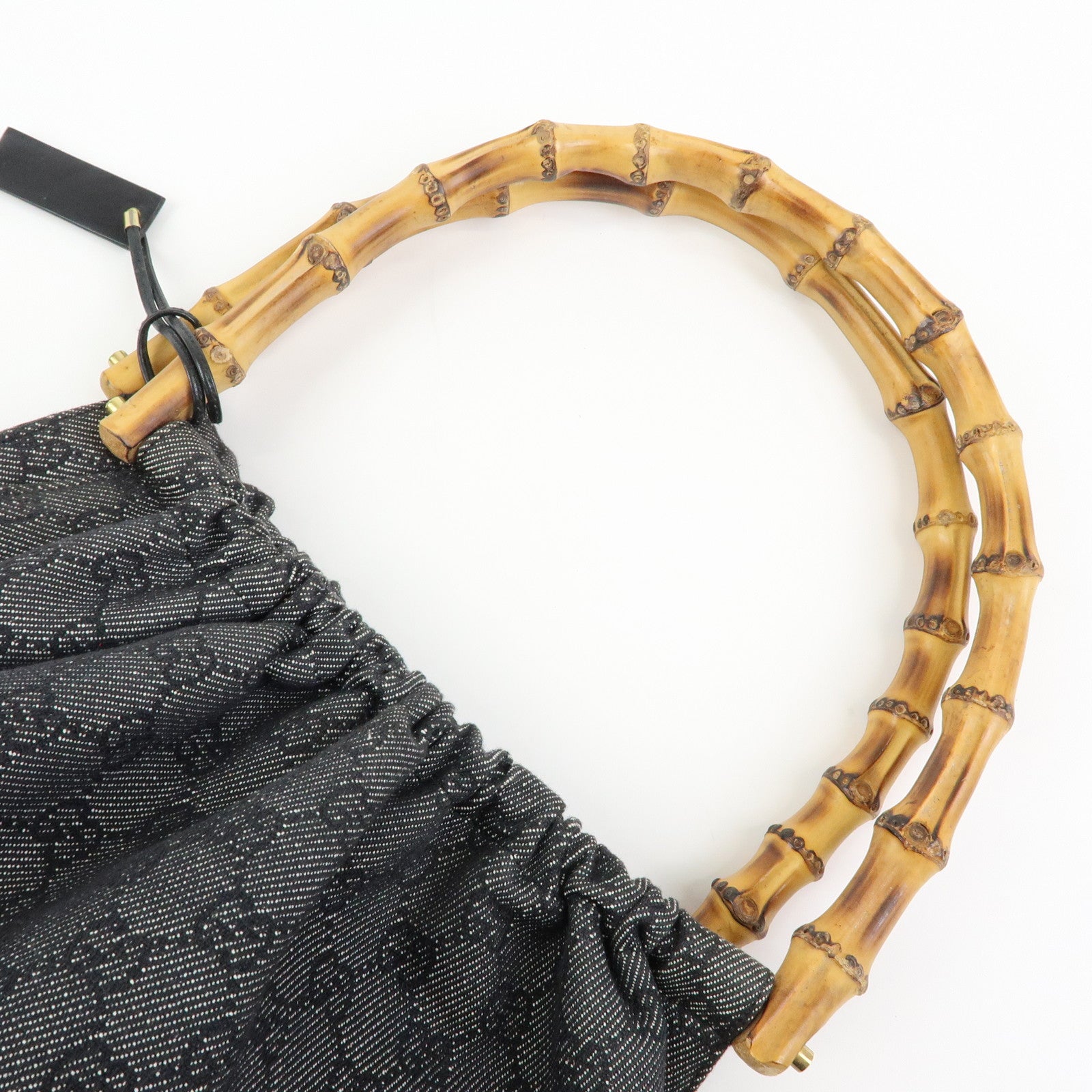 GUCCI Bamboo GG Monogram Denim Shoulder Bag Hand Bag Black 92709
