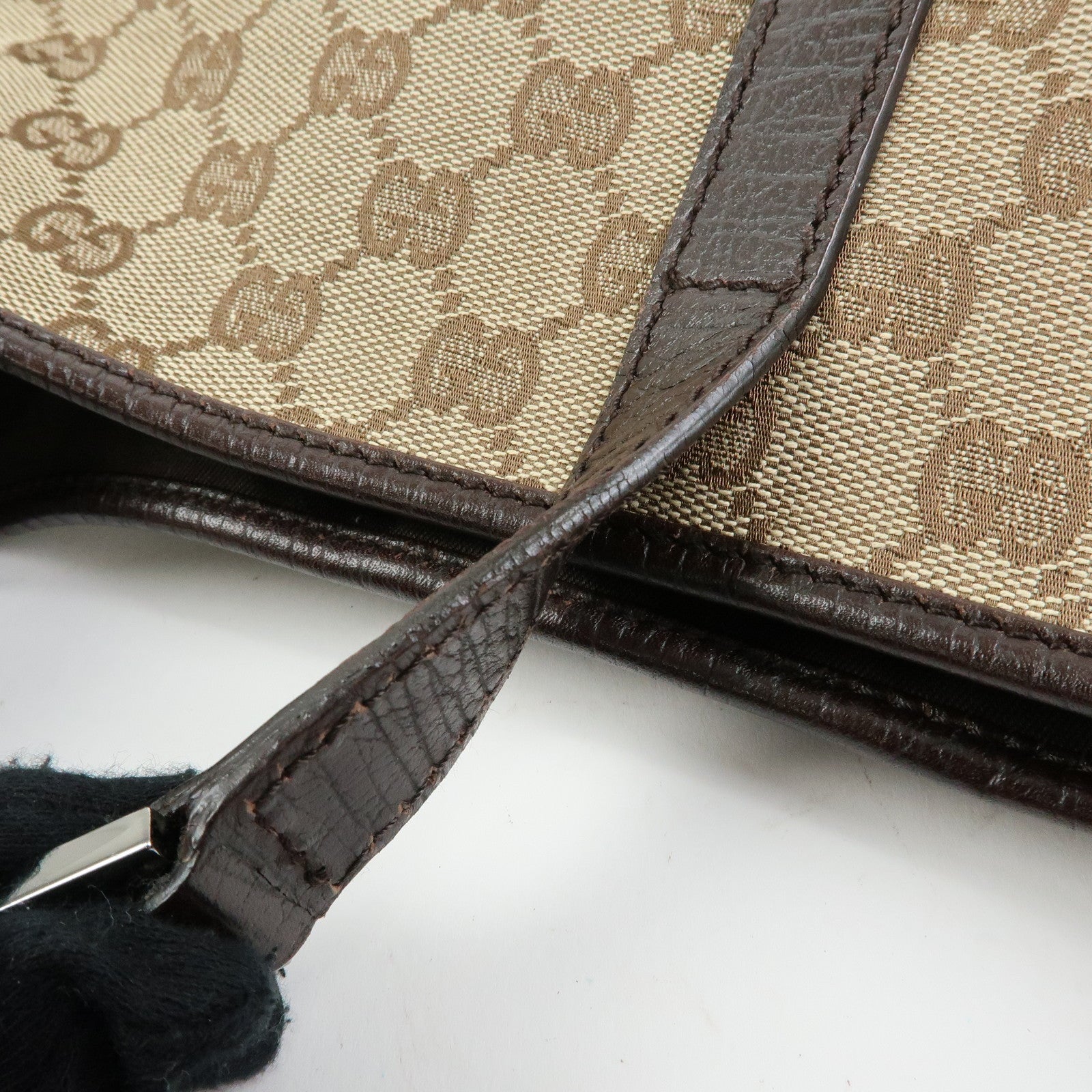 GUCCI Sherry Jackie GG Canvas Leather Shoulder Bag Hand Bag Bown 00963
