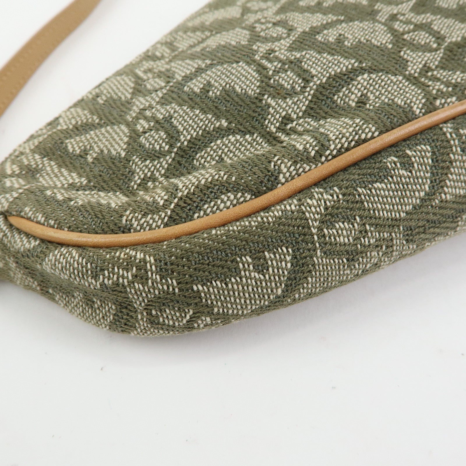 Christian Dior Trotter Saddle Jacquard Canvas Hand Bag Green Beige