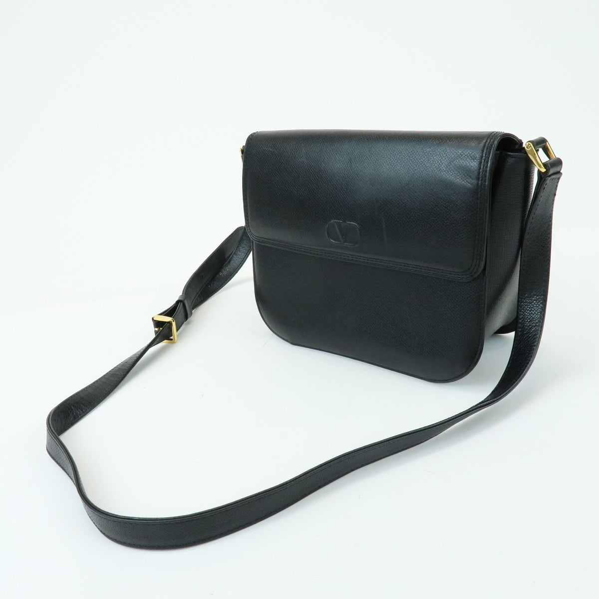 VALENTINO V Logo Leather Shoulder Bag Crossbody Bag Tassel Charm Black