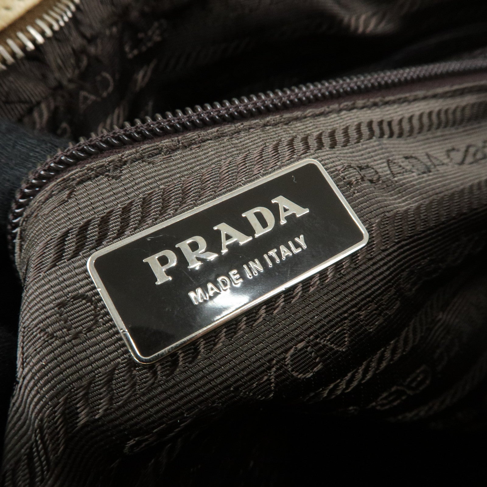 Prada Triangle Logo Leather Hand Bag Dome Bag Beige B11209