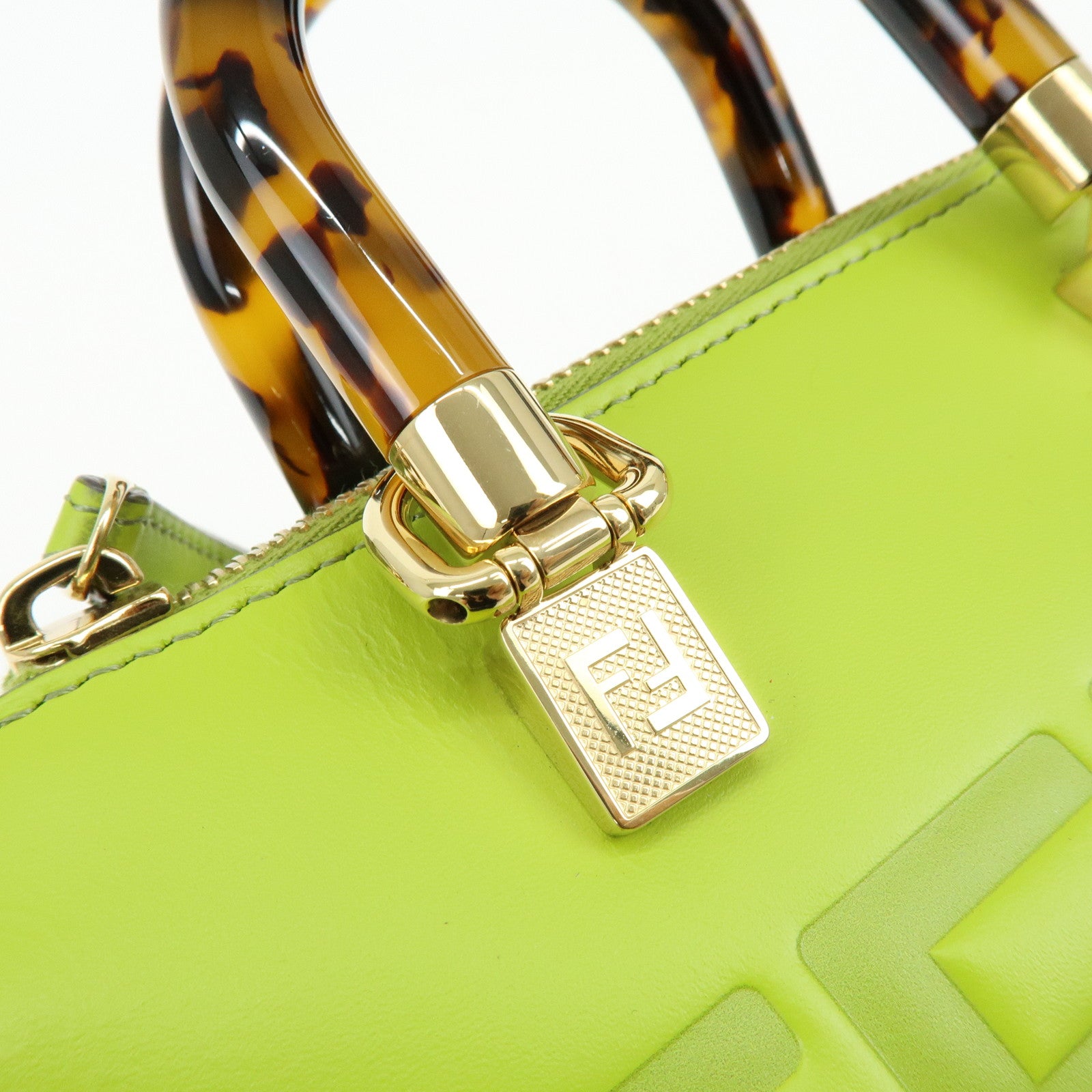 FENDI By the Way Leather 2Way Bag Mini Hand Bag Lime Green 8BS067