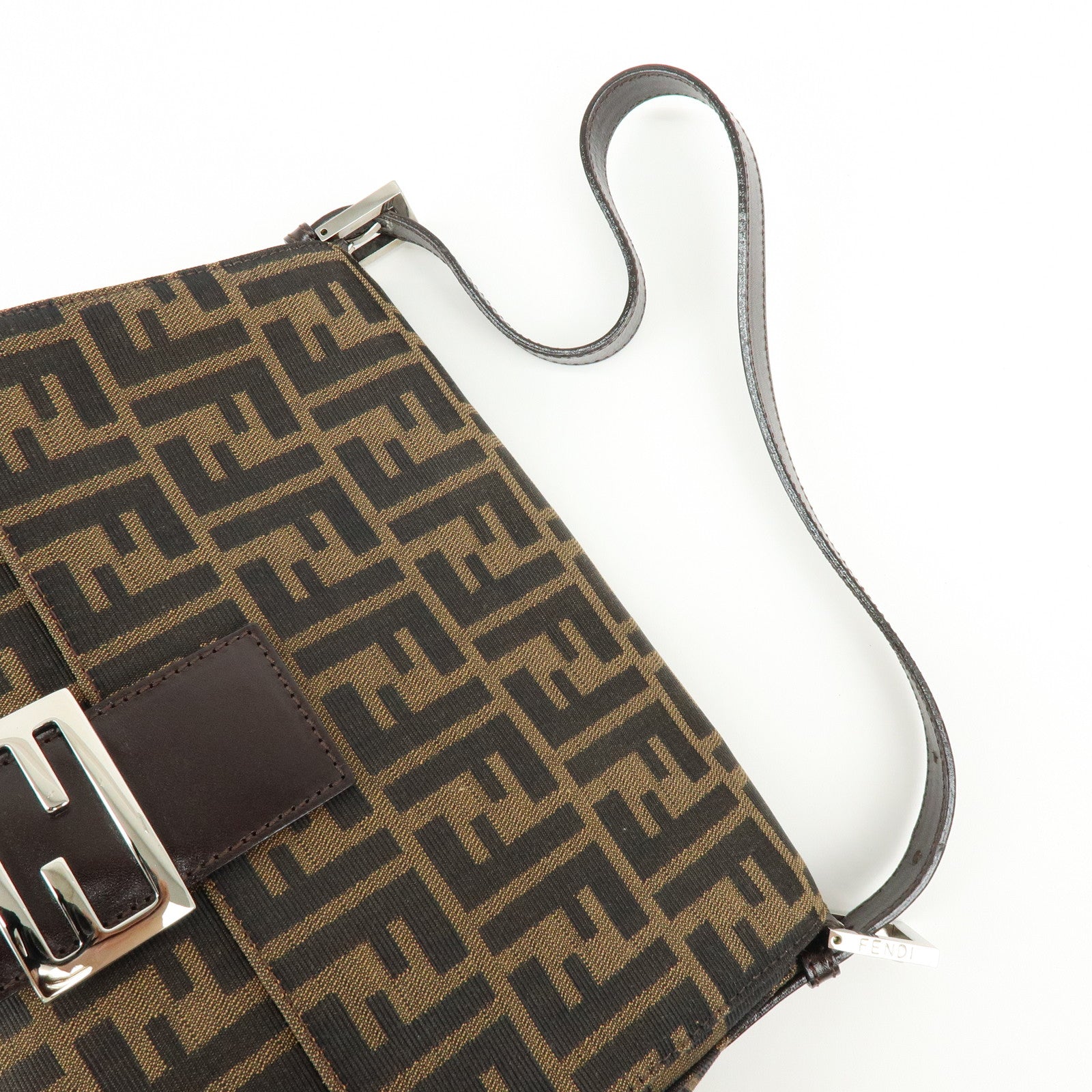 FENDI Mamma Baguette Zucca Canvas Leather Shoulder Bag Hand Bag 26325