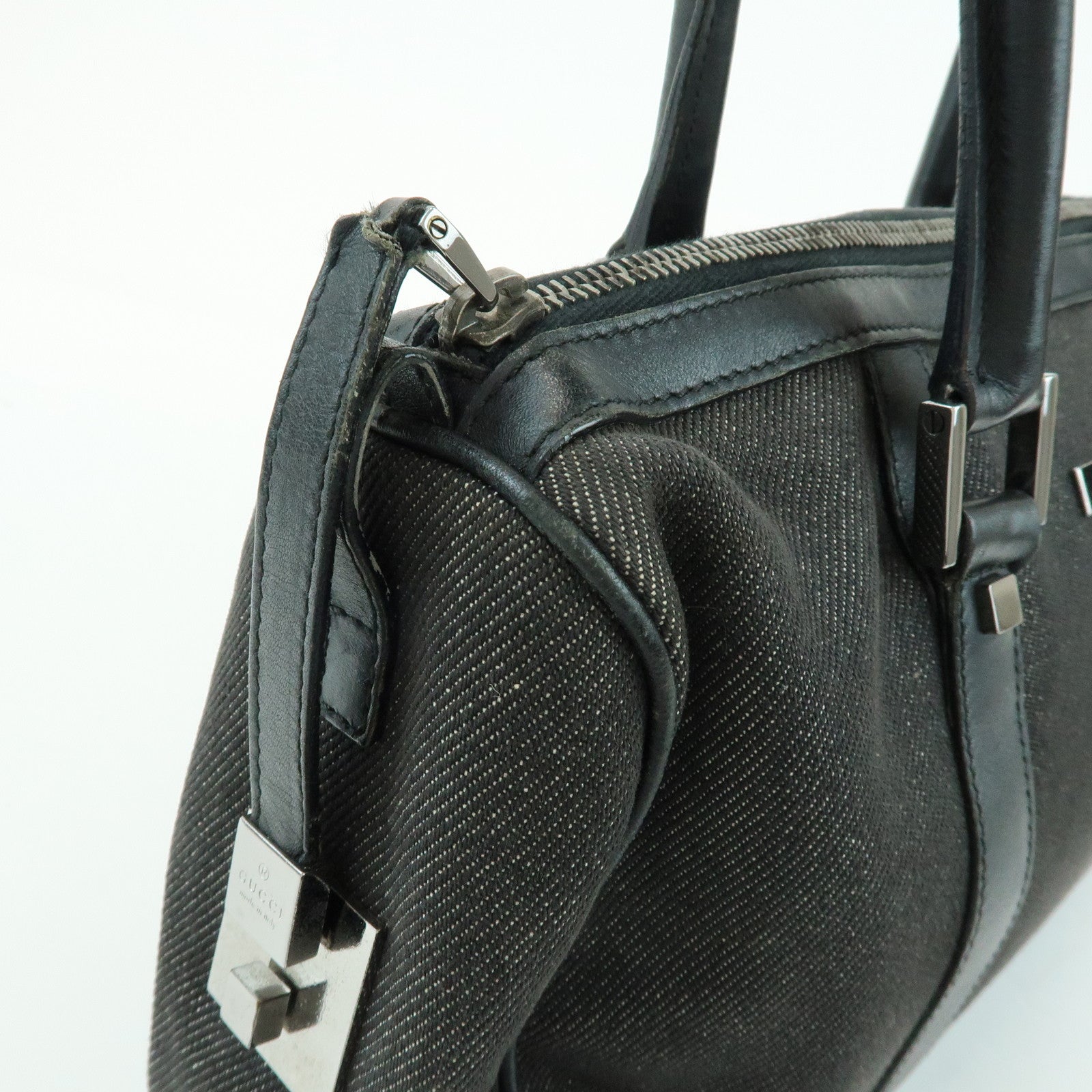 GUCCI Canvas Leather Boston Bag Hand Bag Black Dark Grey 30458