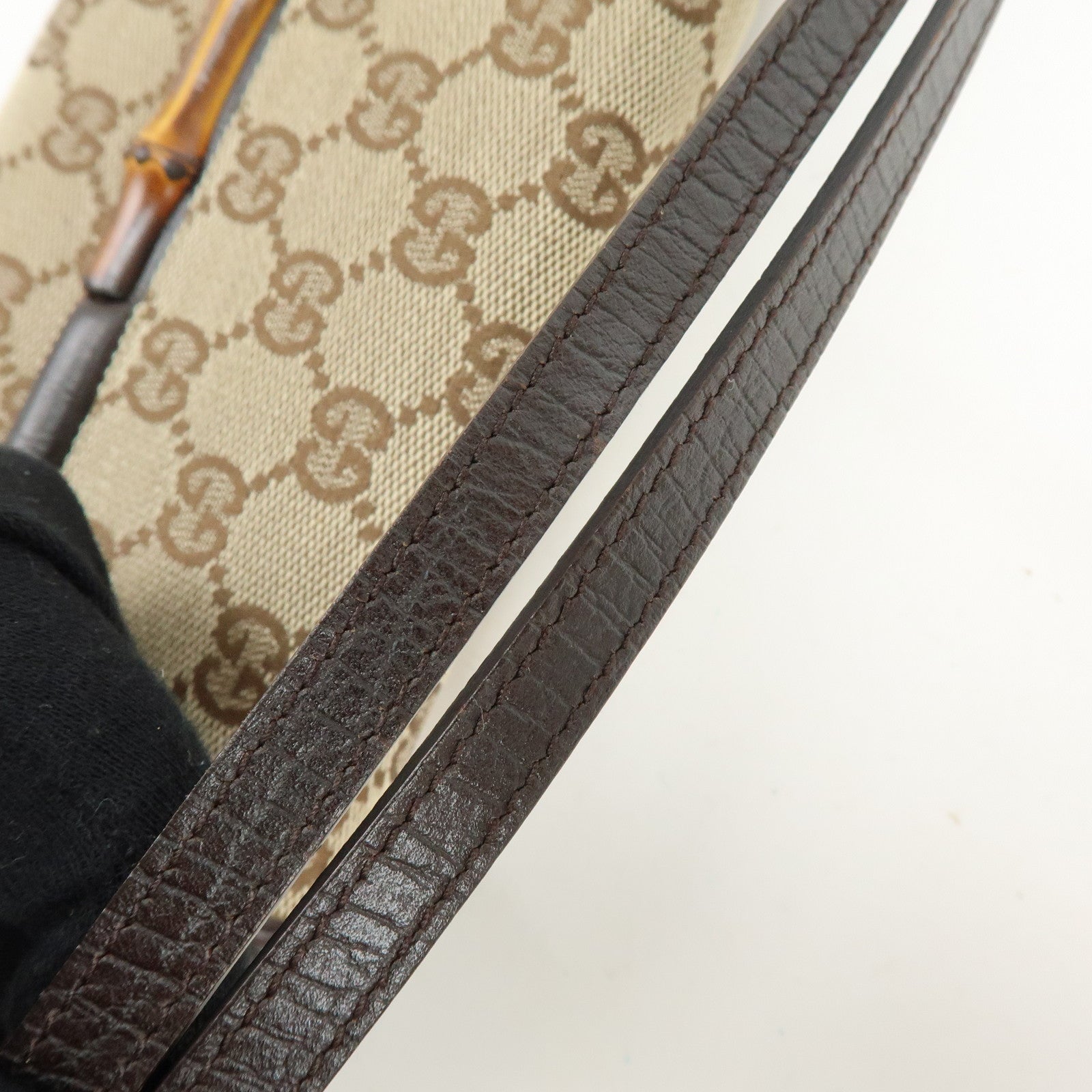 GUCCI Bamboo GG Canvas Leather 2Way Bag Hand Bag Beige Brown 117594