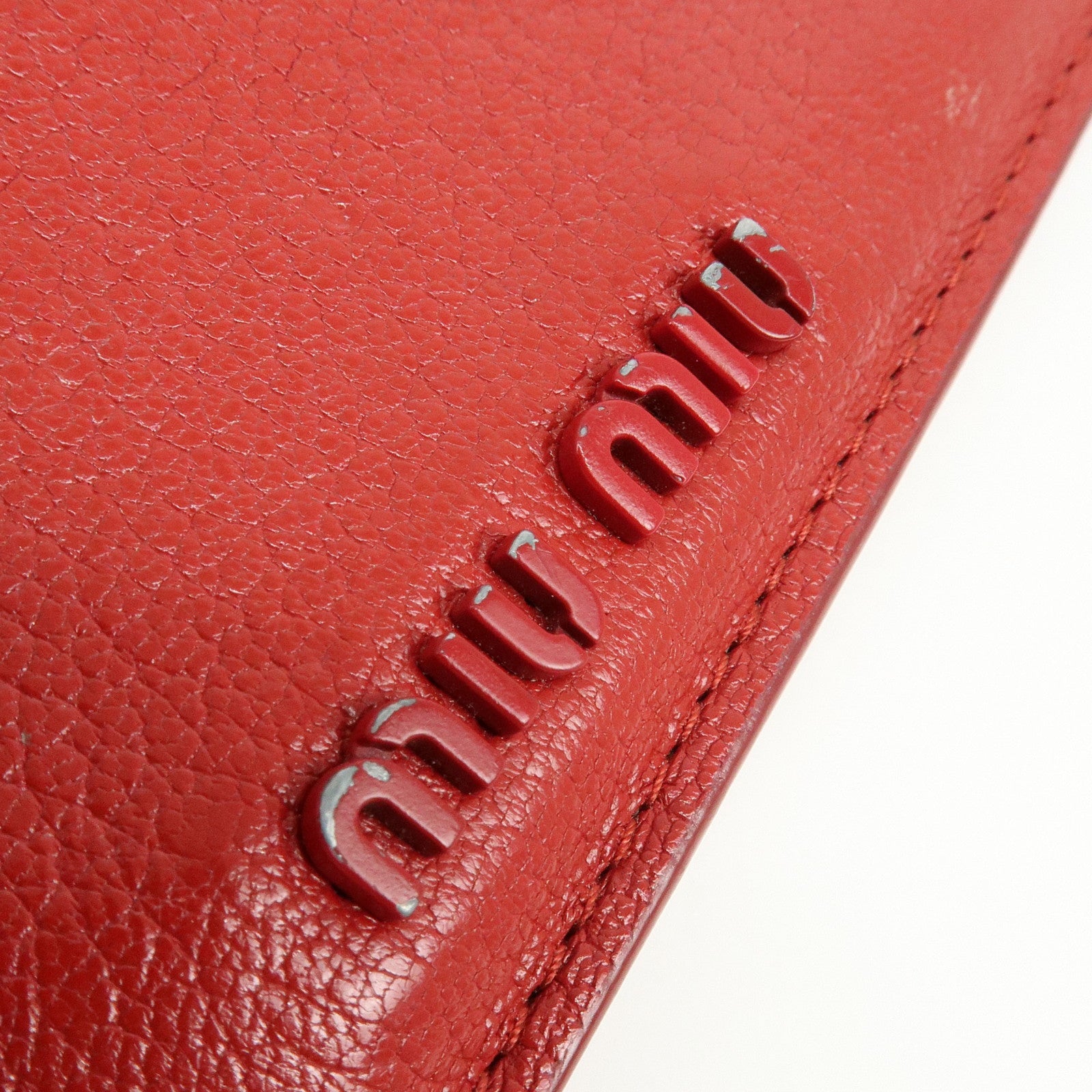 MIU MIU Madras Leather Slim Card Holder Fragment Coin Case Red 5MC446