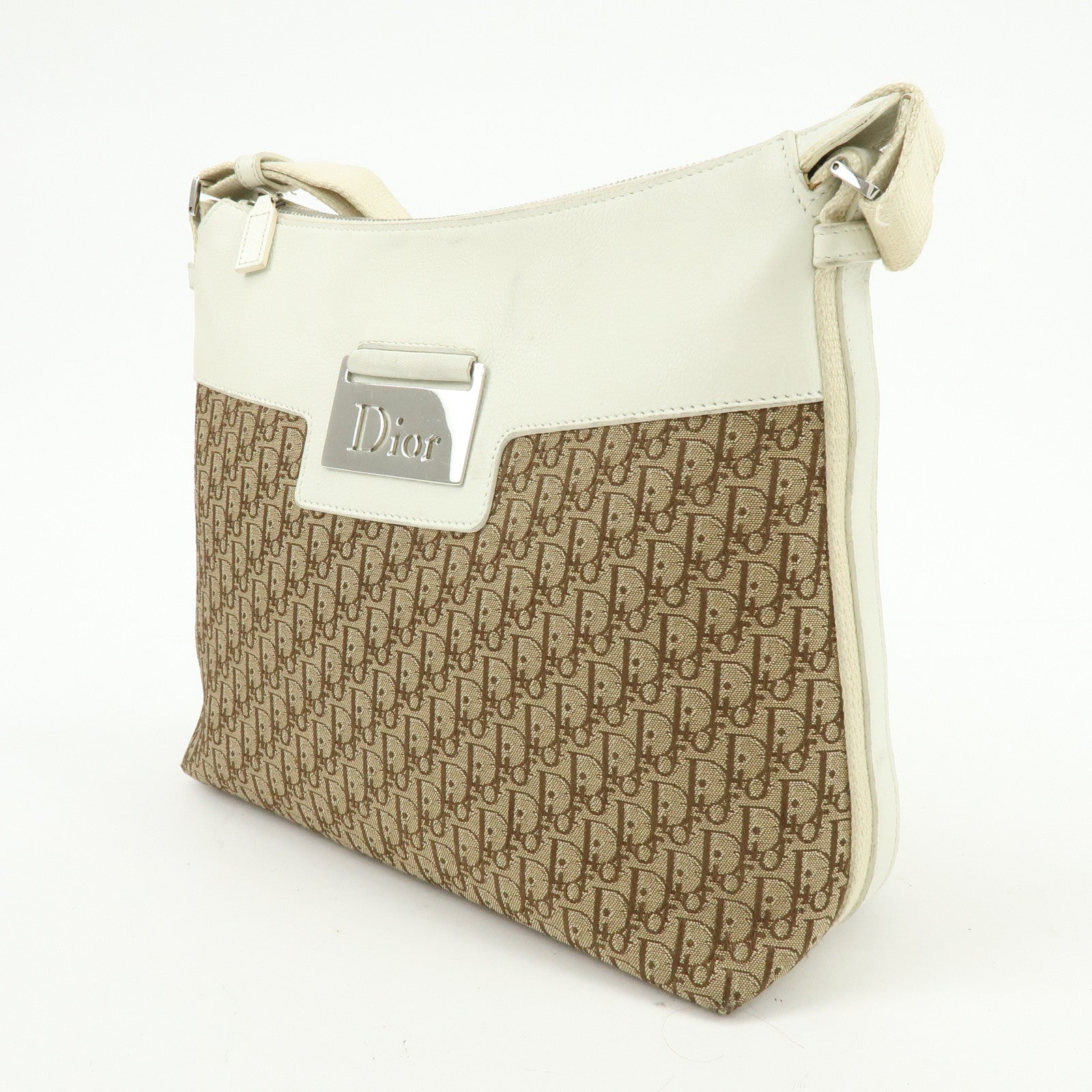 Christian Dior Street Chic Trotter Canvas Leather Shoulder Bag Beige