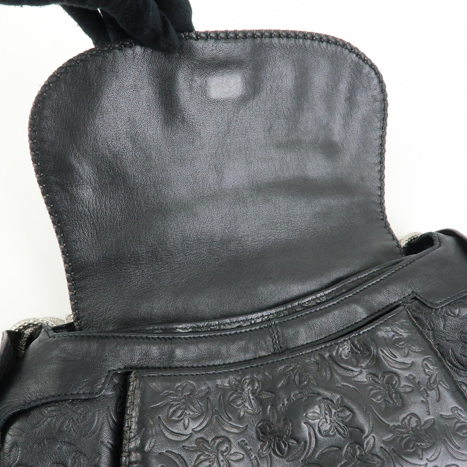 Ferragamo Gancini Embossed Flower Leather Shoulder Bag Black