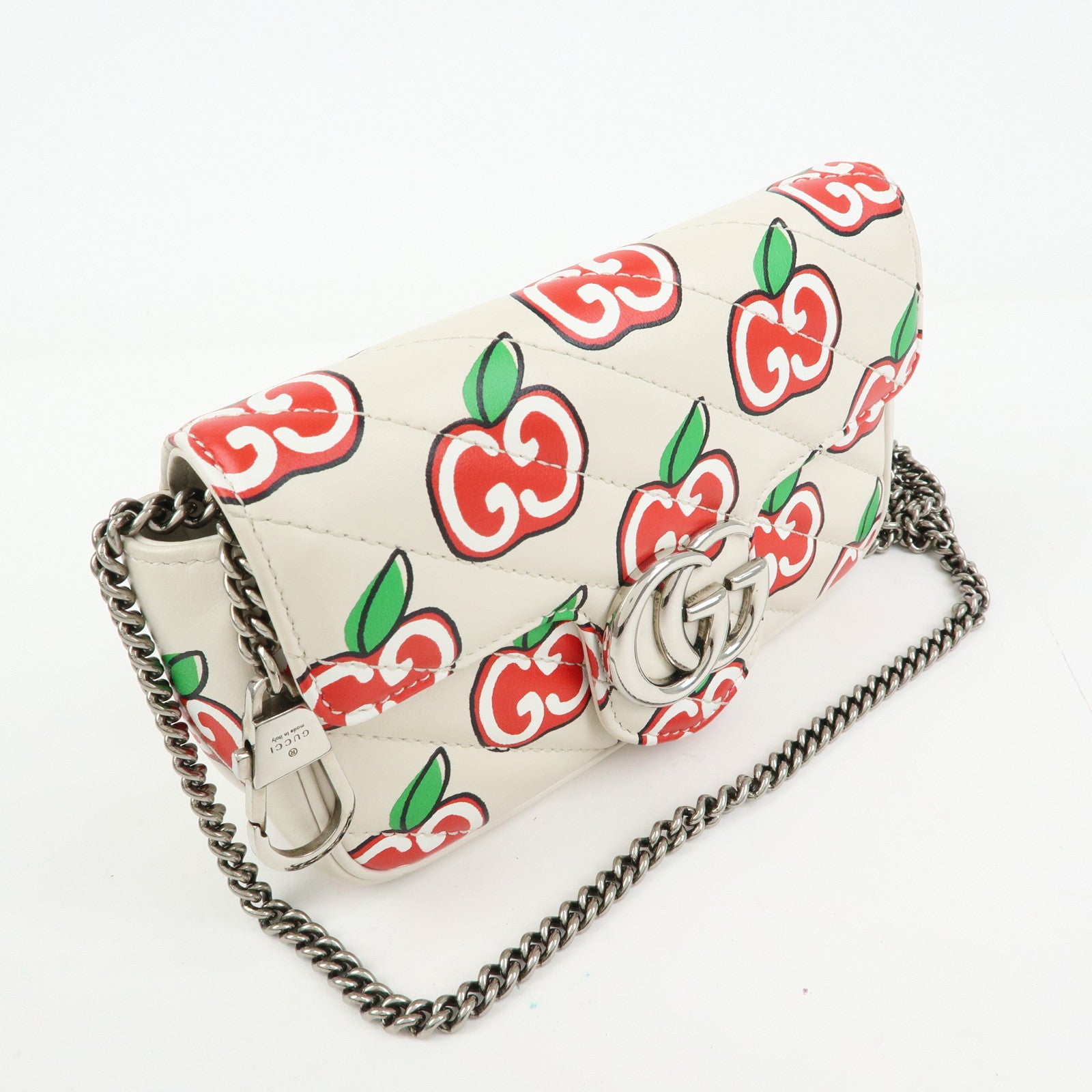 GUCCI GG Marmont Apple Chain Shoulder BAg Crossbody Bag Ivory 476433
