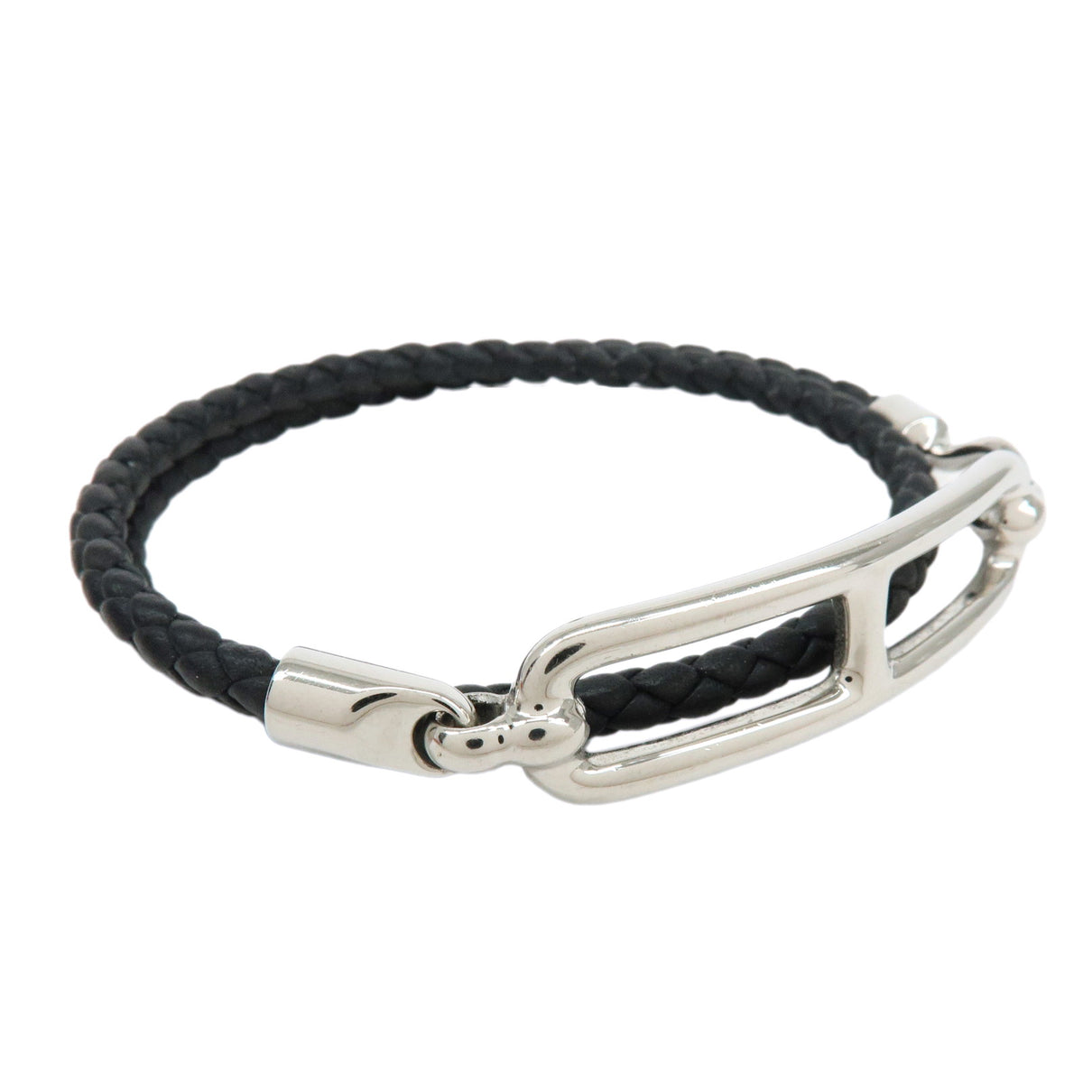HERMES Veau Swift Leather Roulis Double Tour Bracele Black Silver