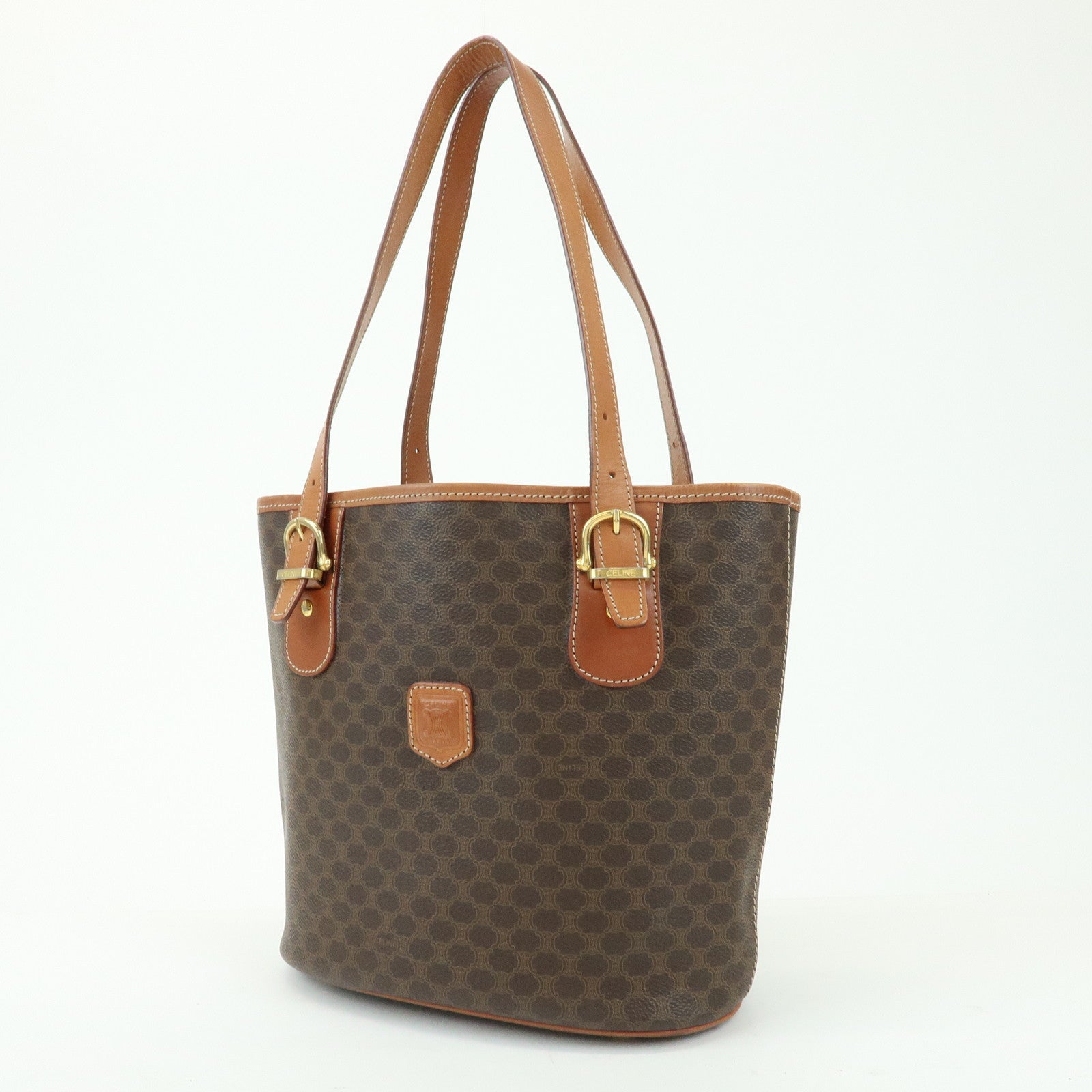 CELINE Macadam PVC Leather Tote Bag Hand Bag Brown