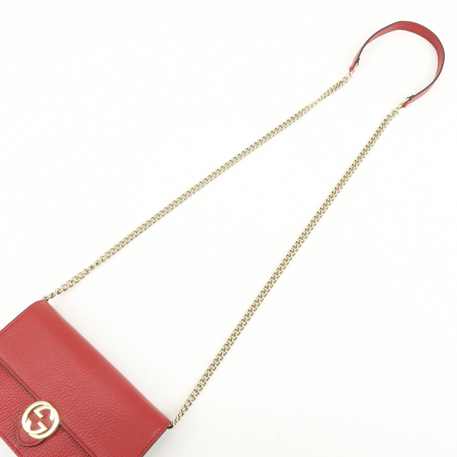 GUCCI Interlocking G Leather Chain Wallet Shoulder Bag Red 510314
