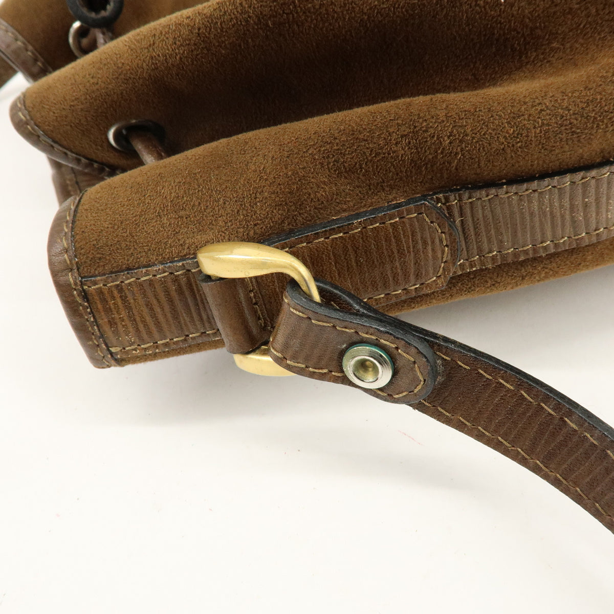 BALENCIAGA BB Logo Suede Leather Shoulder Bag Bucket Bag Brown