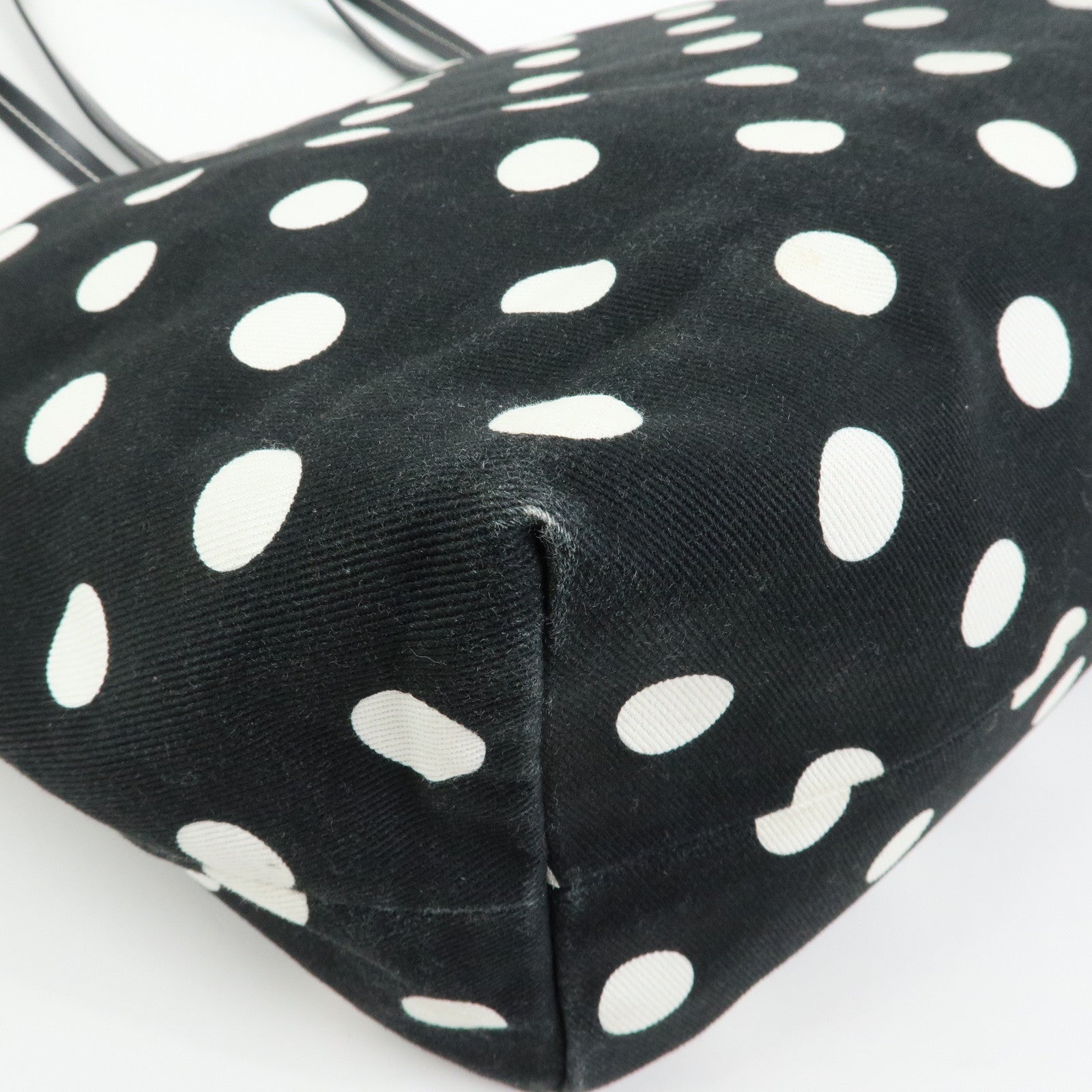 MIU MIU Logo Canvas Leather Polka Dots Tote Shoulder Bag Black 5BG234