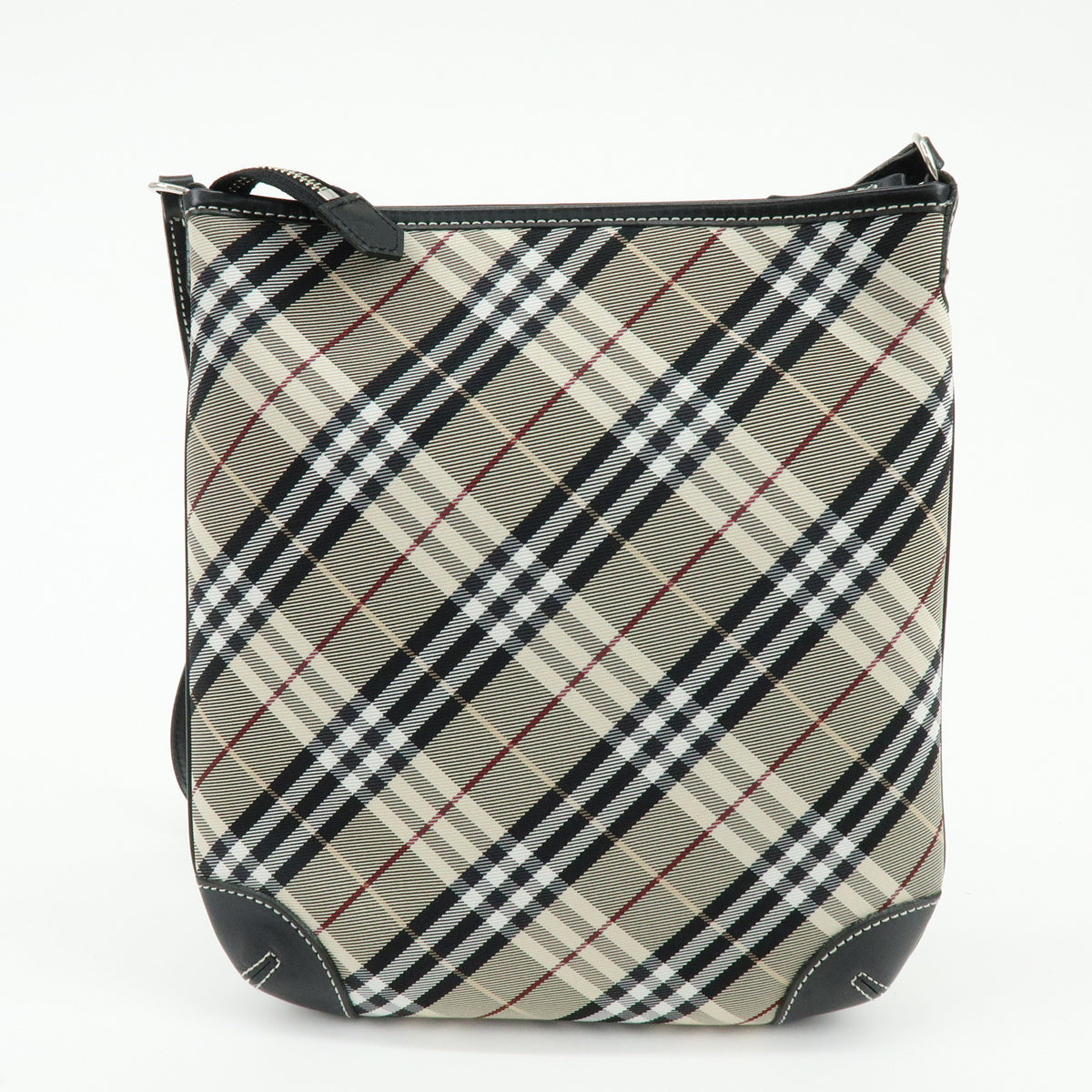 BURBERRY Blue Label Nova Plaid Canvas Leather Shoulder Bag Beige Black