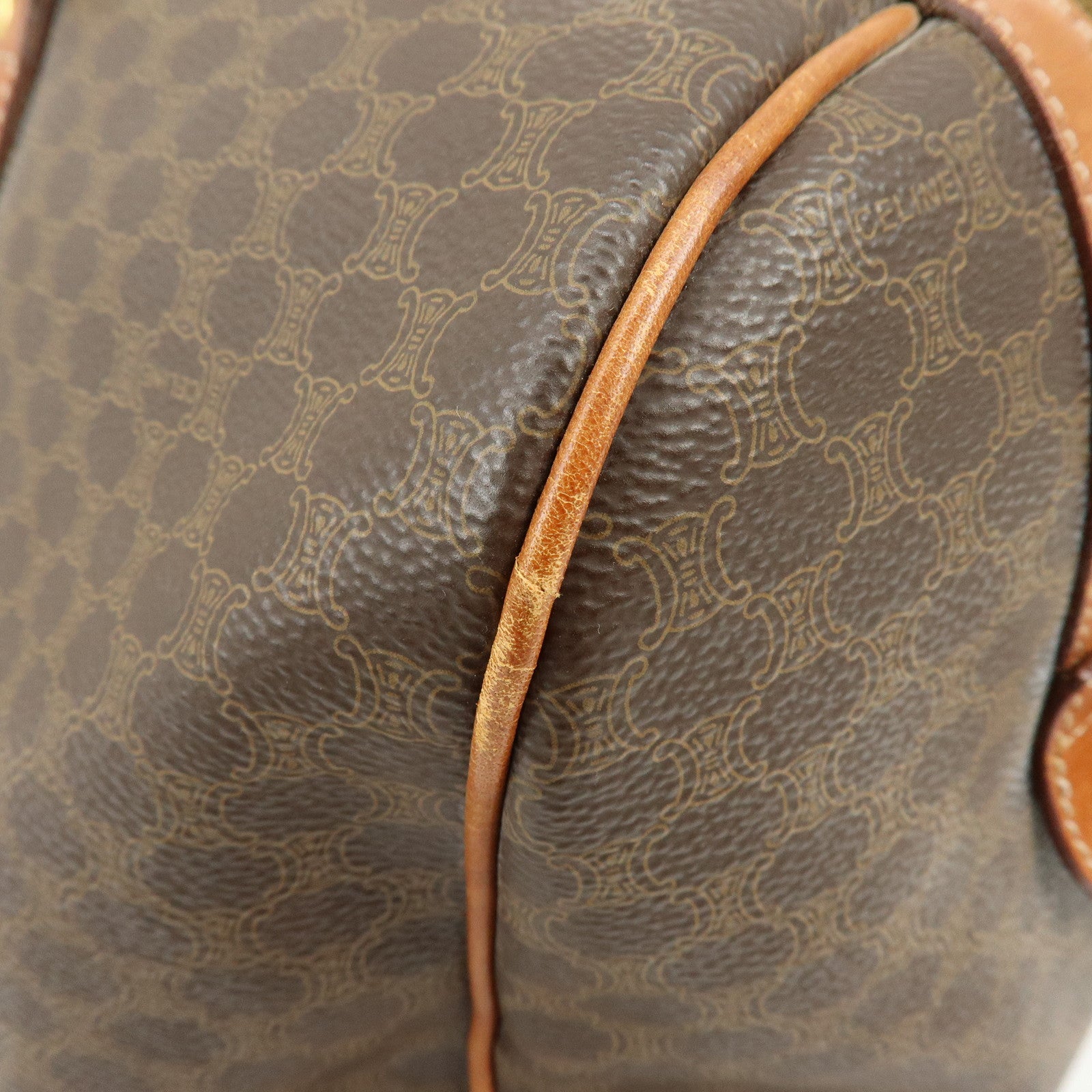 CELINE Macadam PVC Leather Boston Bag Hand Bag Brown
