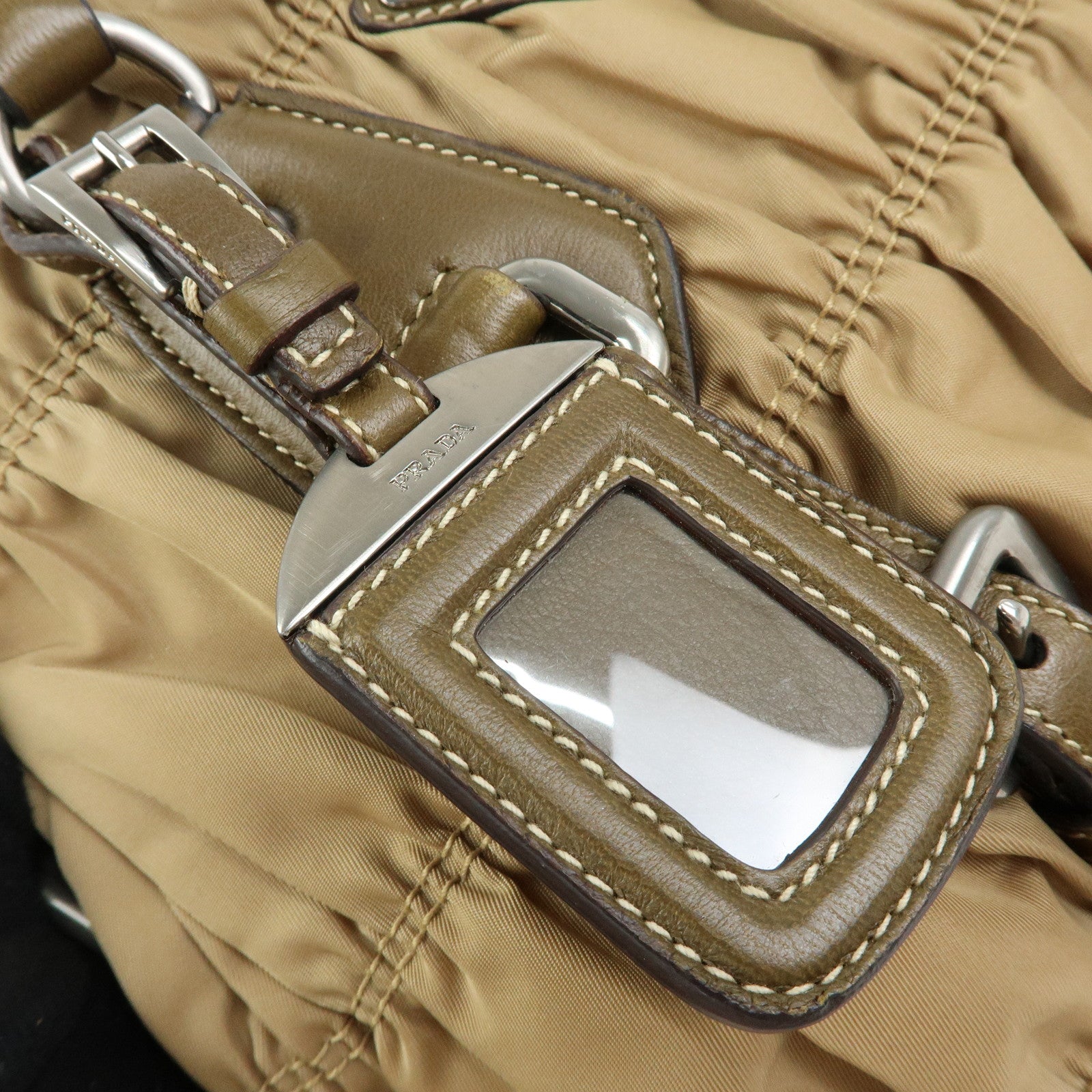 PRADA Triangle Logo Nylon Leather Tessuto Gaufre Hand Bag Brown