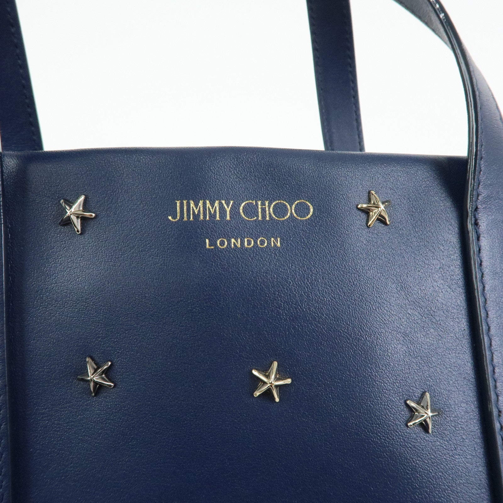 JIMMY CHOO Leather Star Studs Tote Bag Shoulder Bag Hand Bag Blue