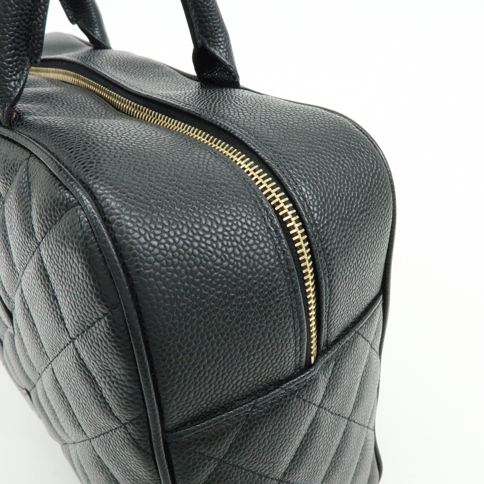 CHANEL Matelasse Caviarskin Leather Boston Bag Black