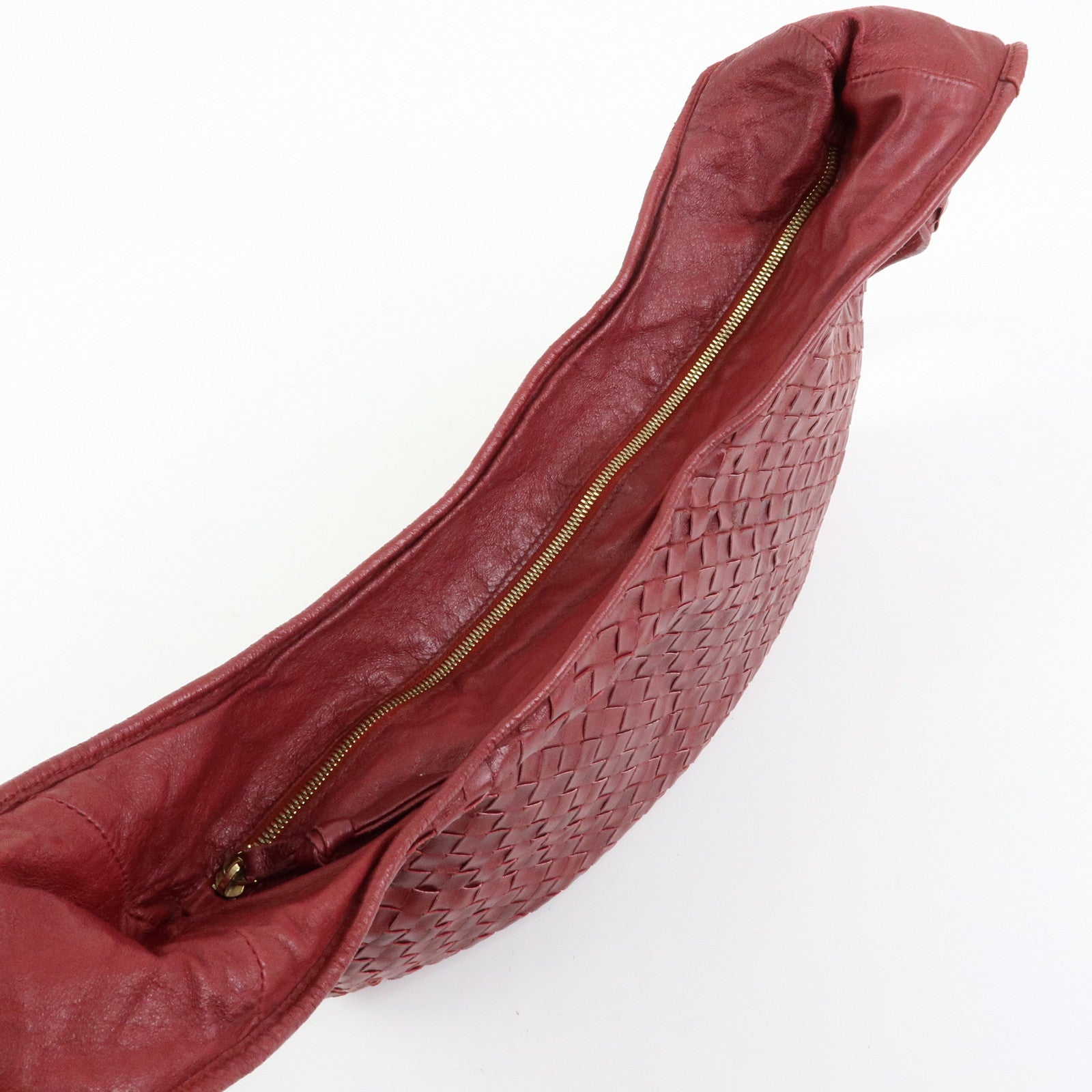 BOTTEGA VENETA Intrecciato Leather Shoulder Bag Crossbody Bag Wine Red
