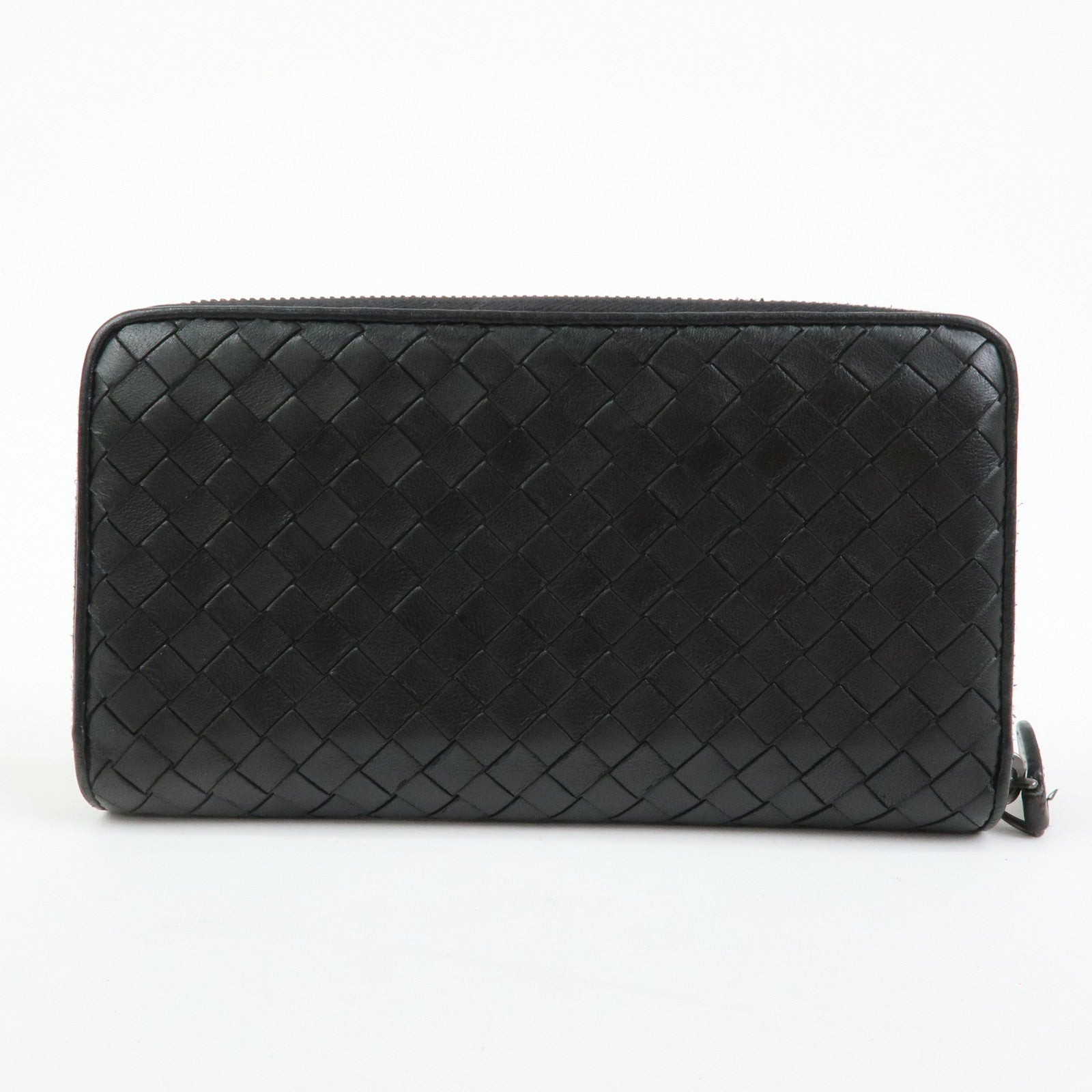 BOTTEGA VENETA Intrecciato Leather Round Zippy Long Wallet Black