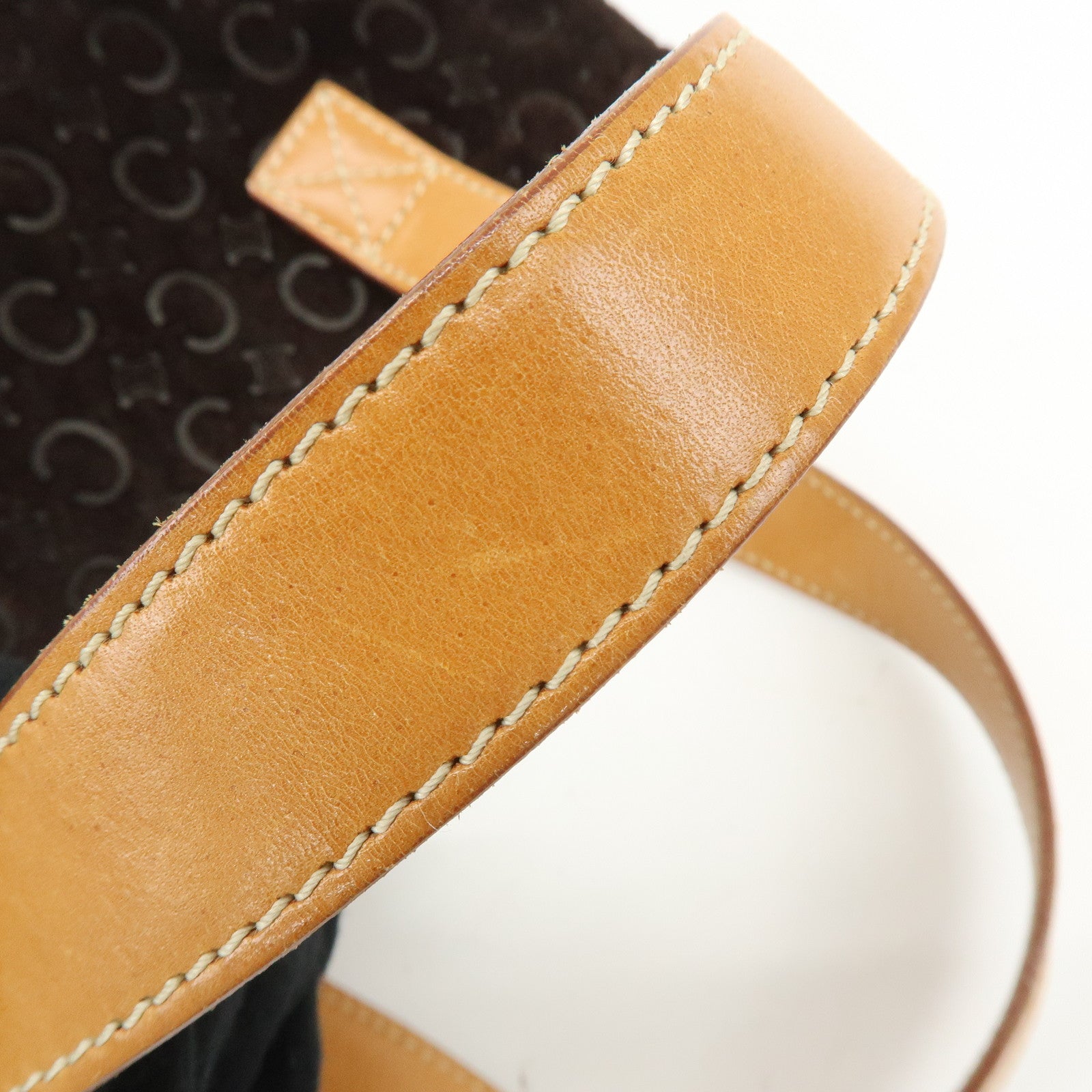 CELINE C Macadam Suede Leather Hand Bag Tote Bag Dark Brown