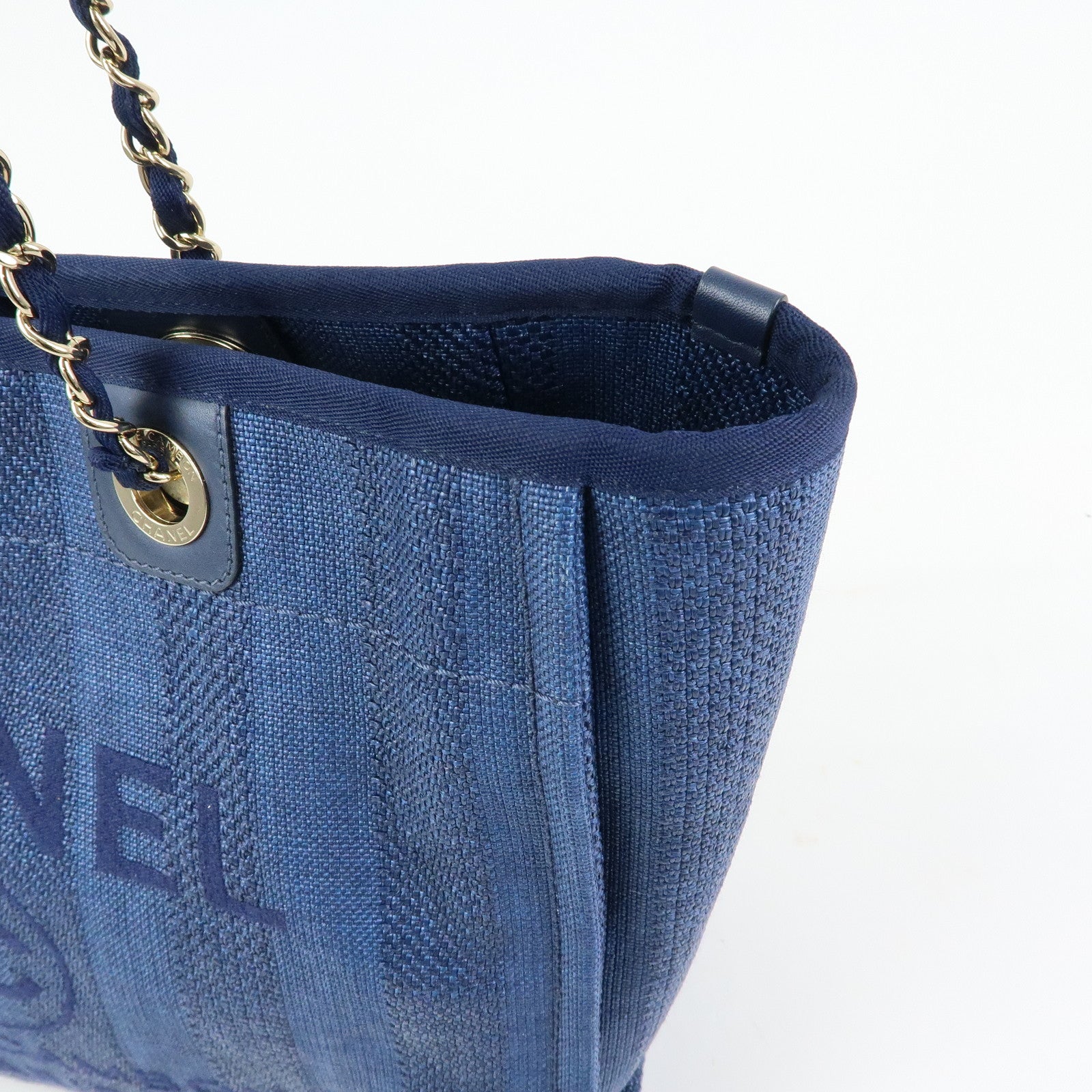 CHANEL Deauville MM Canvas Leather Tote Chain Shoulder Bag  A67001