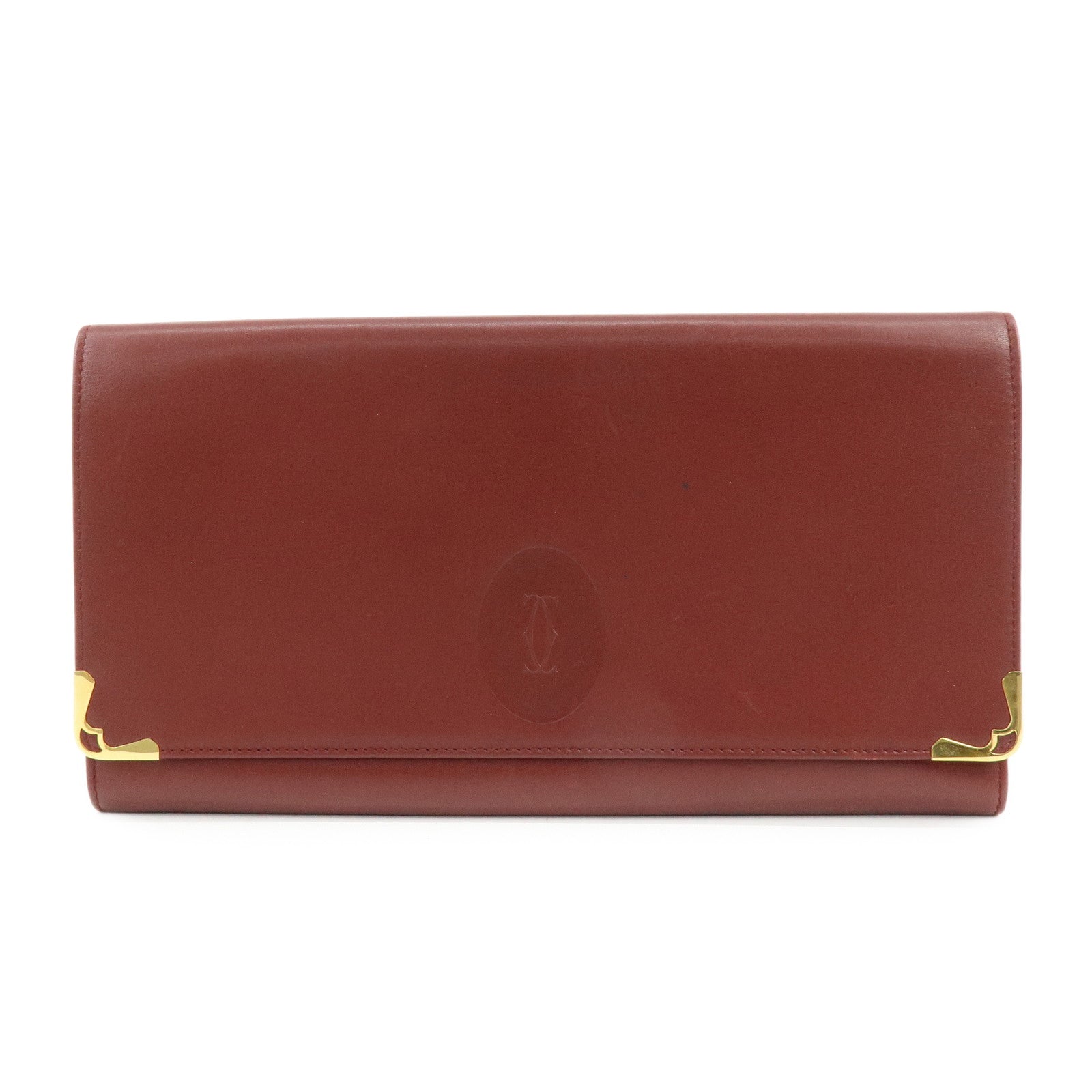 Cartier Must de Cartier Leather Clutch Bag Flat Pouch Bordeaux
