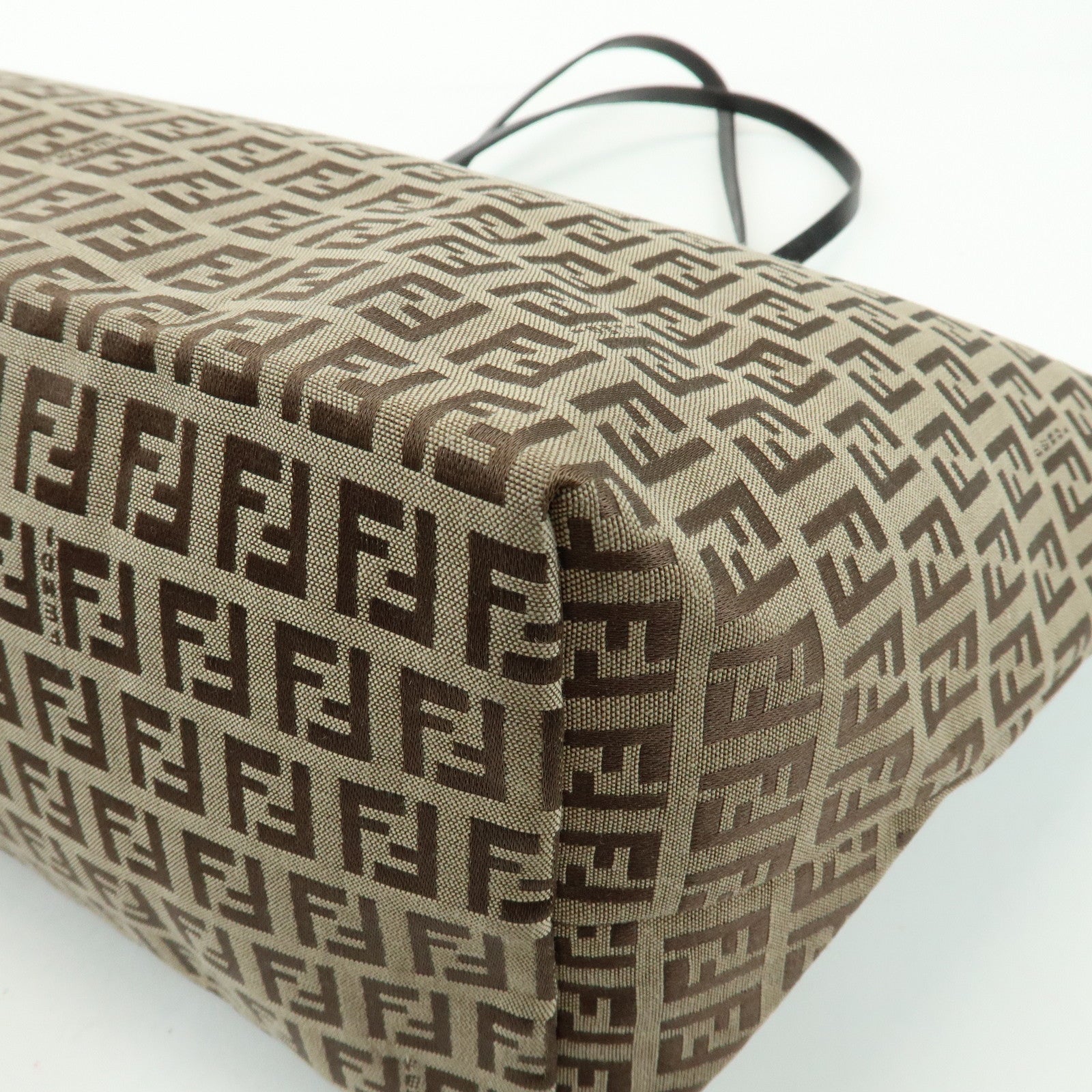 FENDI Zucchino Canvas Leather Tote Bag Shoulder Bag Brown