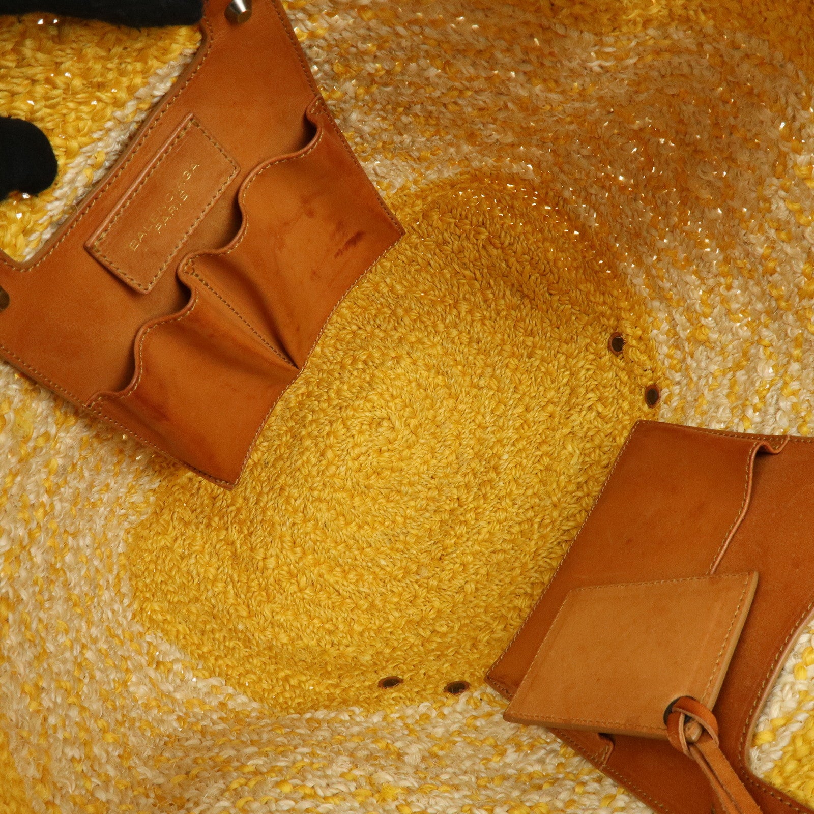 BALENCIAGA Raffia Leather Panier Tote Bag Yellow Natural 286370
