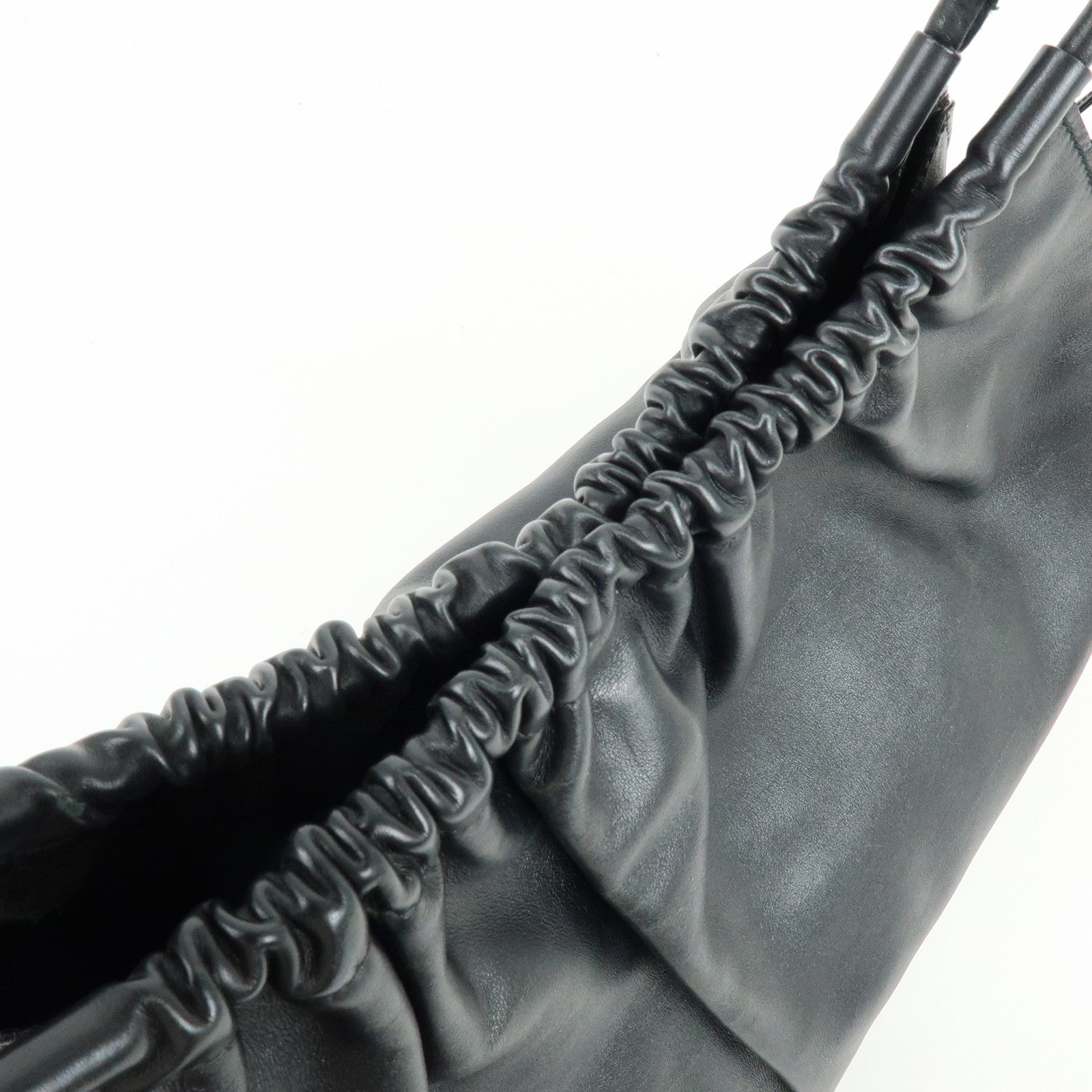 GUCCI Leather Ruched Bag Shoulder Bag Hand Bag Black 76553