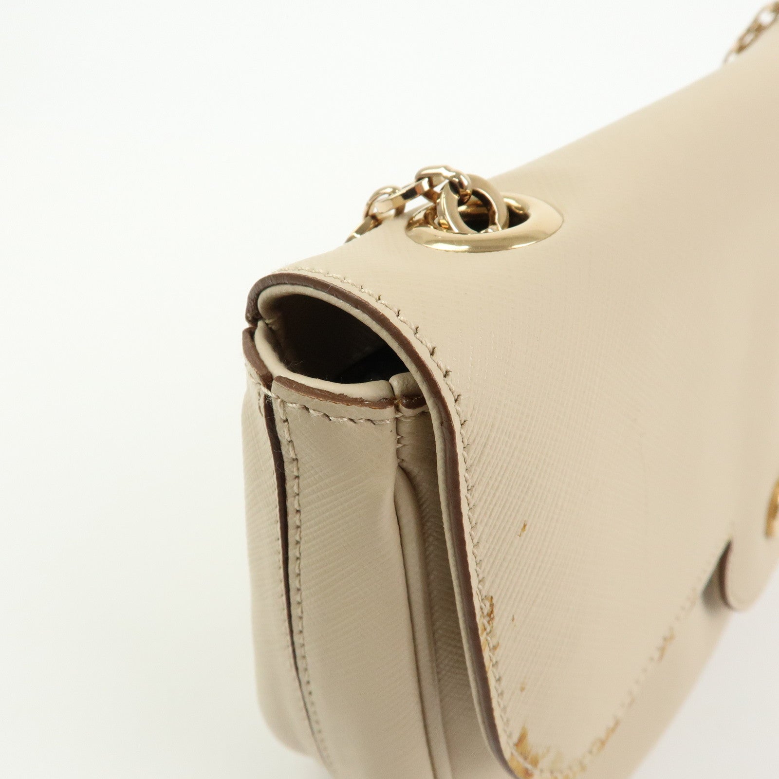 Ferragamo Gancini Leather Chain Shoulder Bag Hand Bag Light Beige