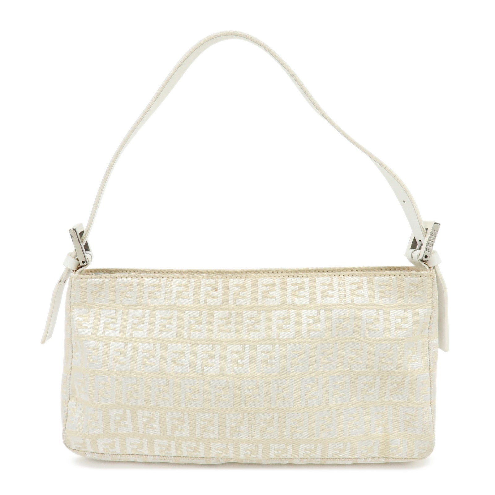 FENDI Zucchino Canvas Leather Shoulder Bag Hand Bag Beige White 8BR042
