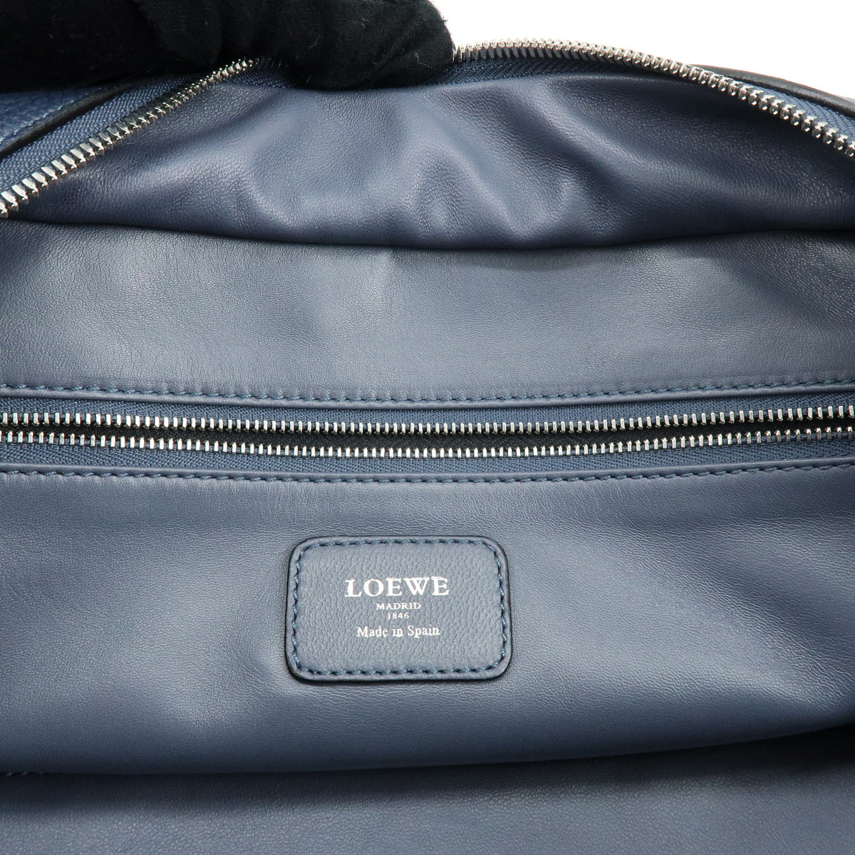 LOEWE Anagram Amazona 36 Leather Hand Bag Boston Bag Navy