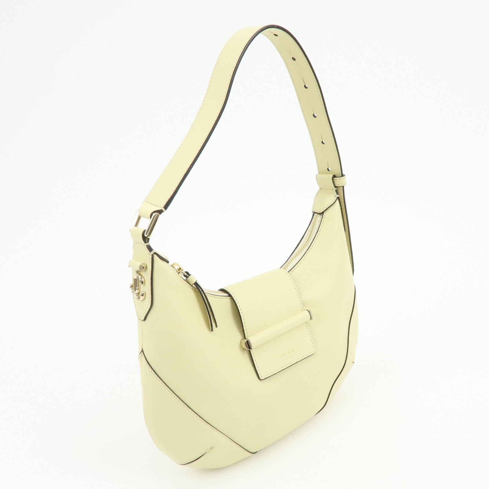 JIMMY CHOO Flap Leather Hand Bag Shoulder Bag Yellow Beige