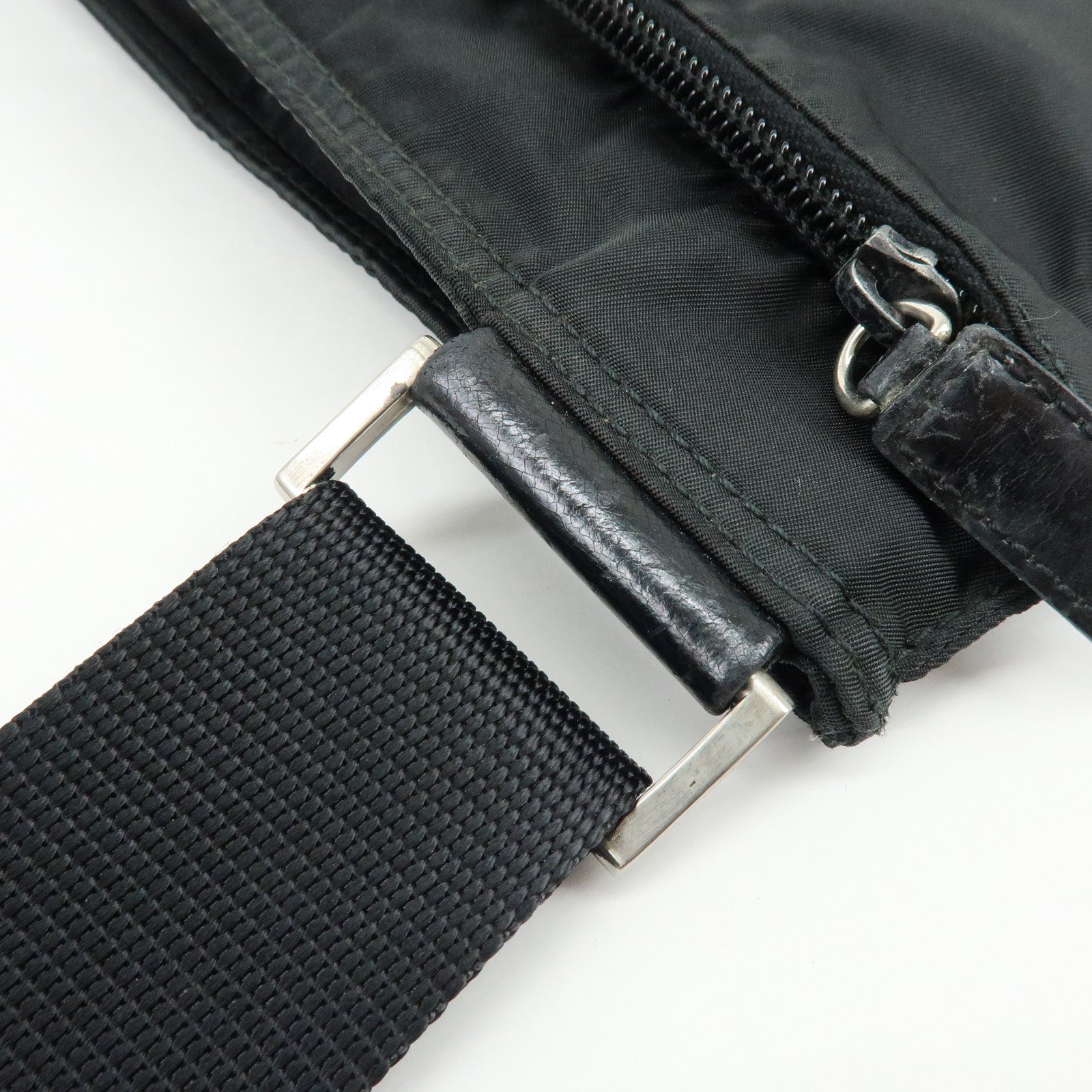 PRADA Triangle Logo Nylon Leather Shoulder Crossbody Bag Black