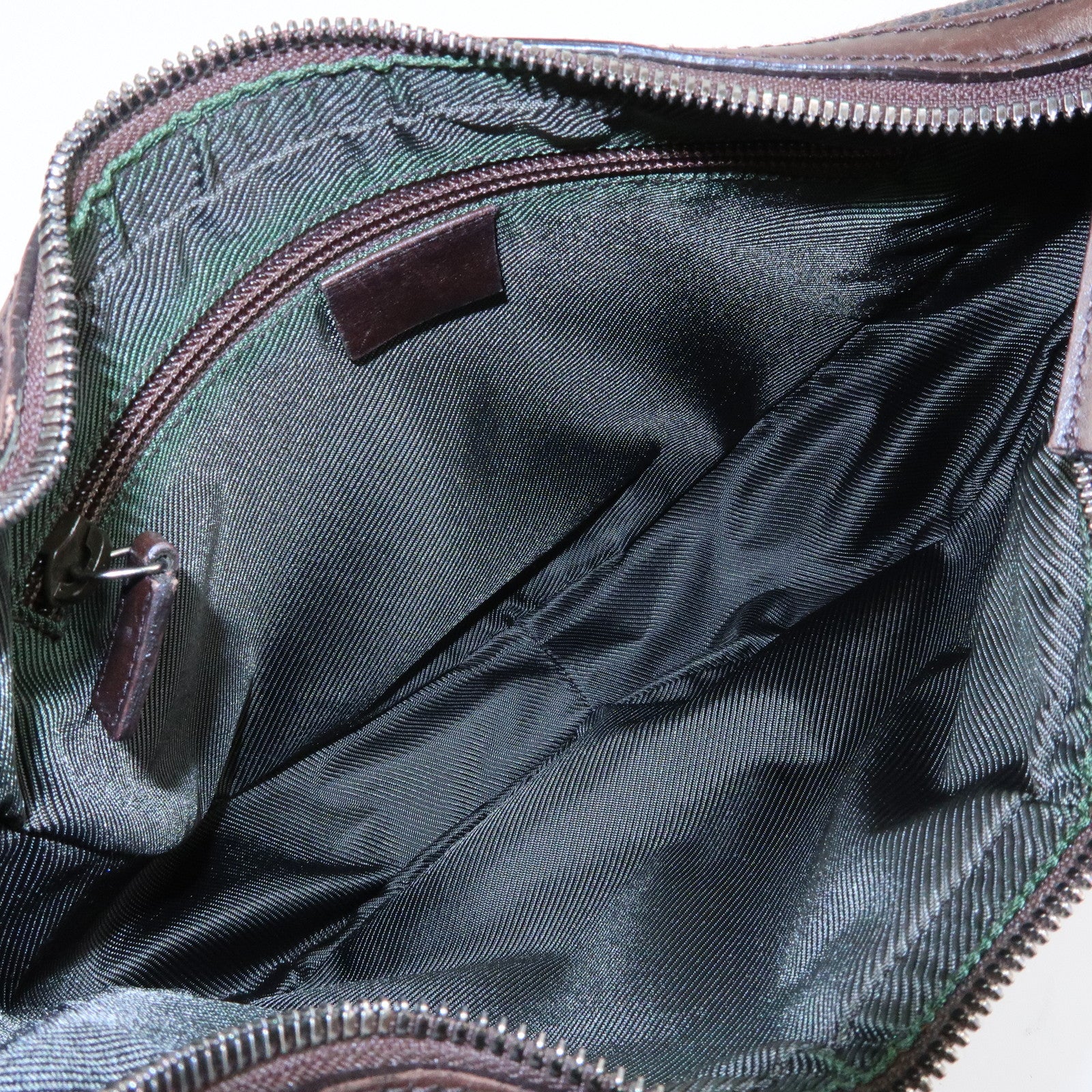 GUCCI GG Denim Leather Half Moon Shoulder Bag Dark Brown 101682