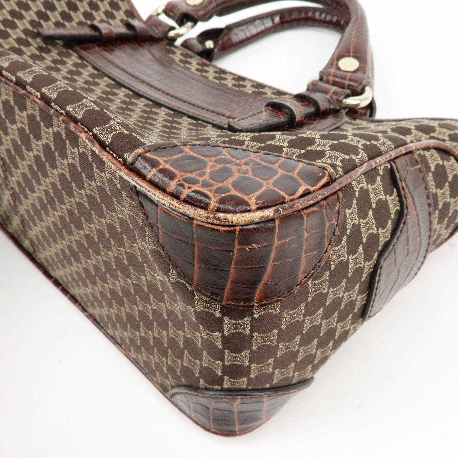 CELINE Macadam Boogie Bag Embossed Leather Canvas Hand Bag Brown