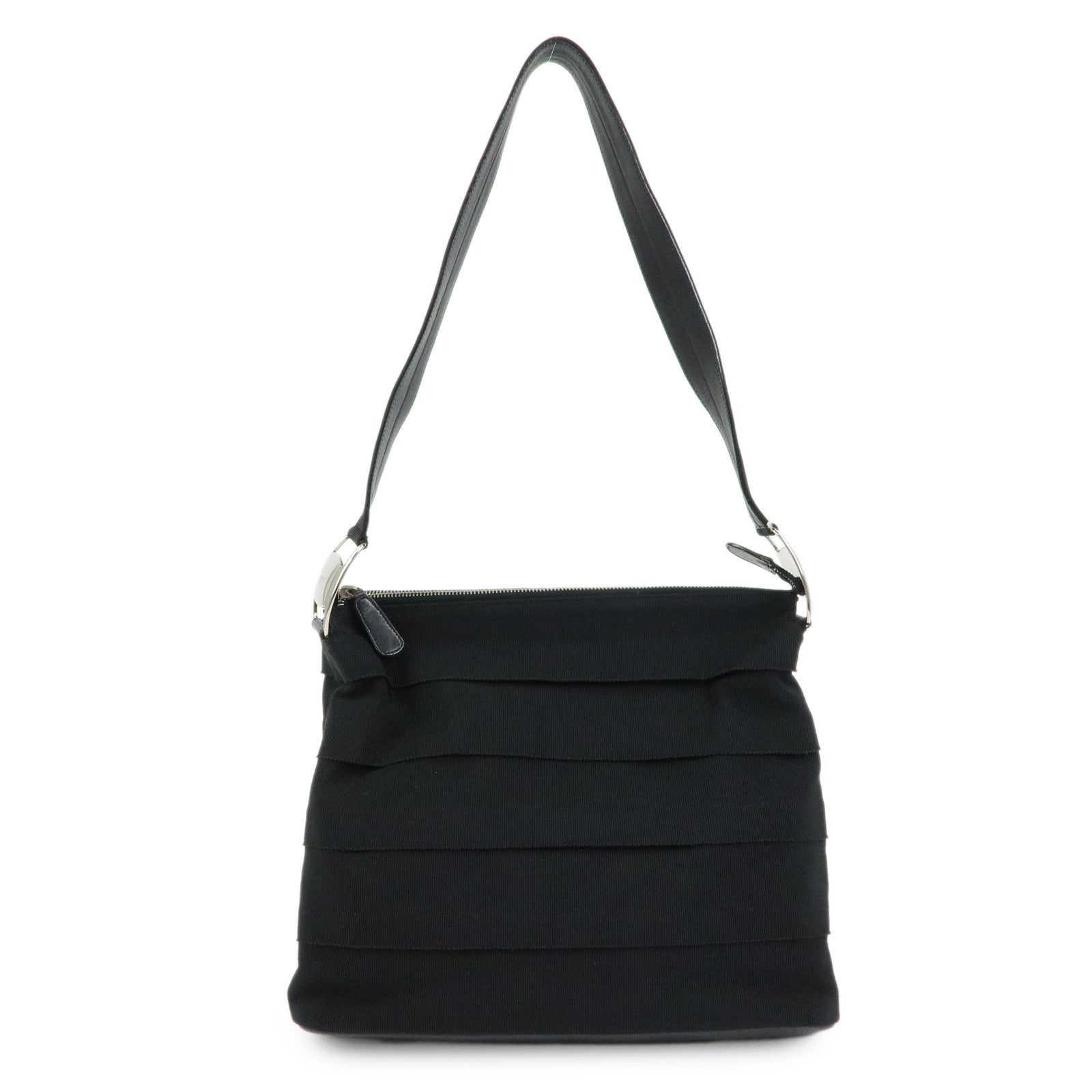 Ferragamo Vara Canvas Leather Shoulder Bag Hand Bag Black
