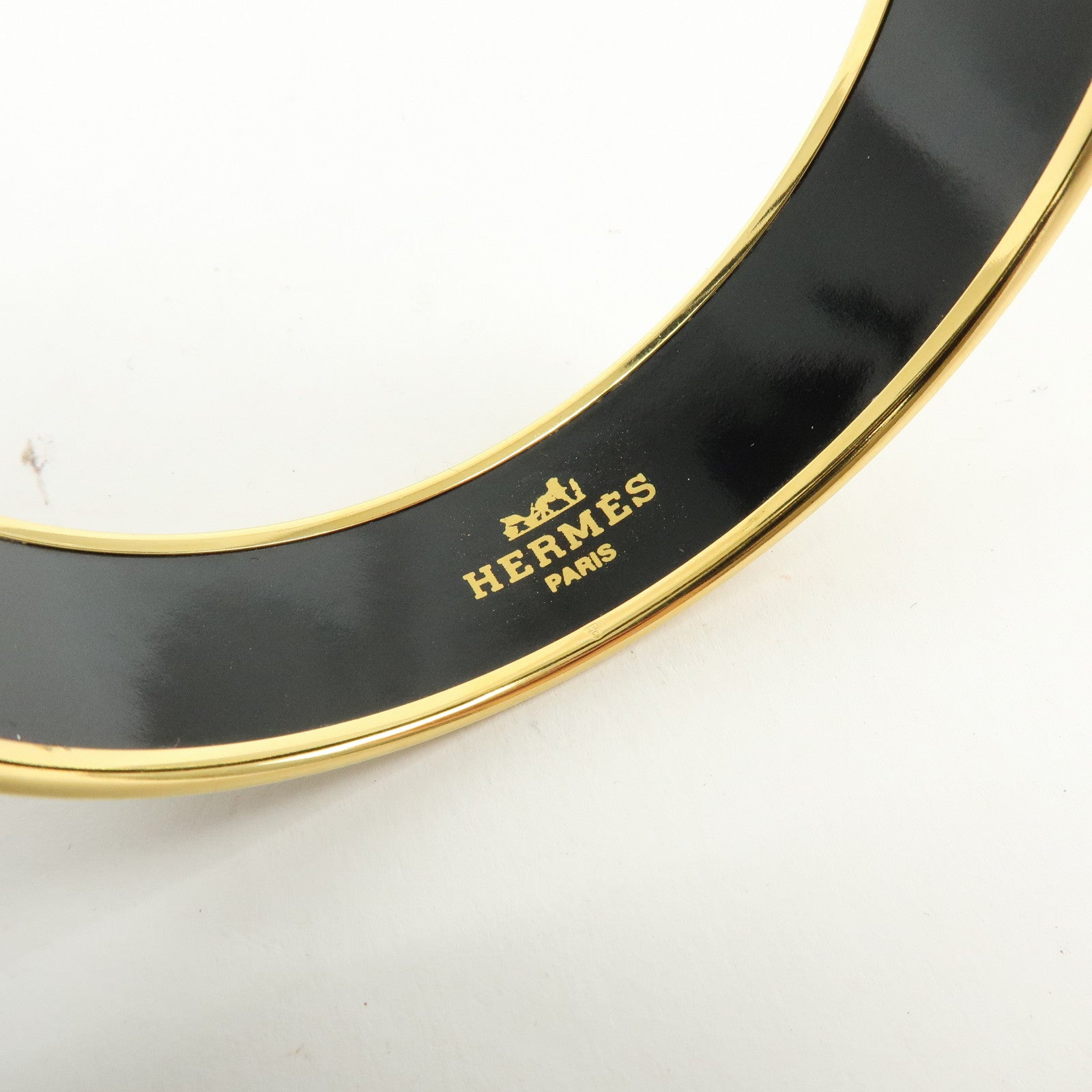 HERMES Email GM Gold Plated Bangle Bracelet Bird White Gold