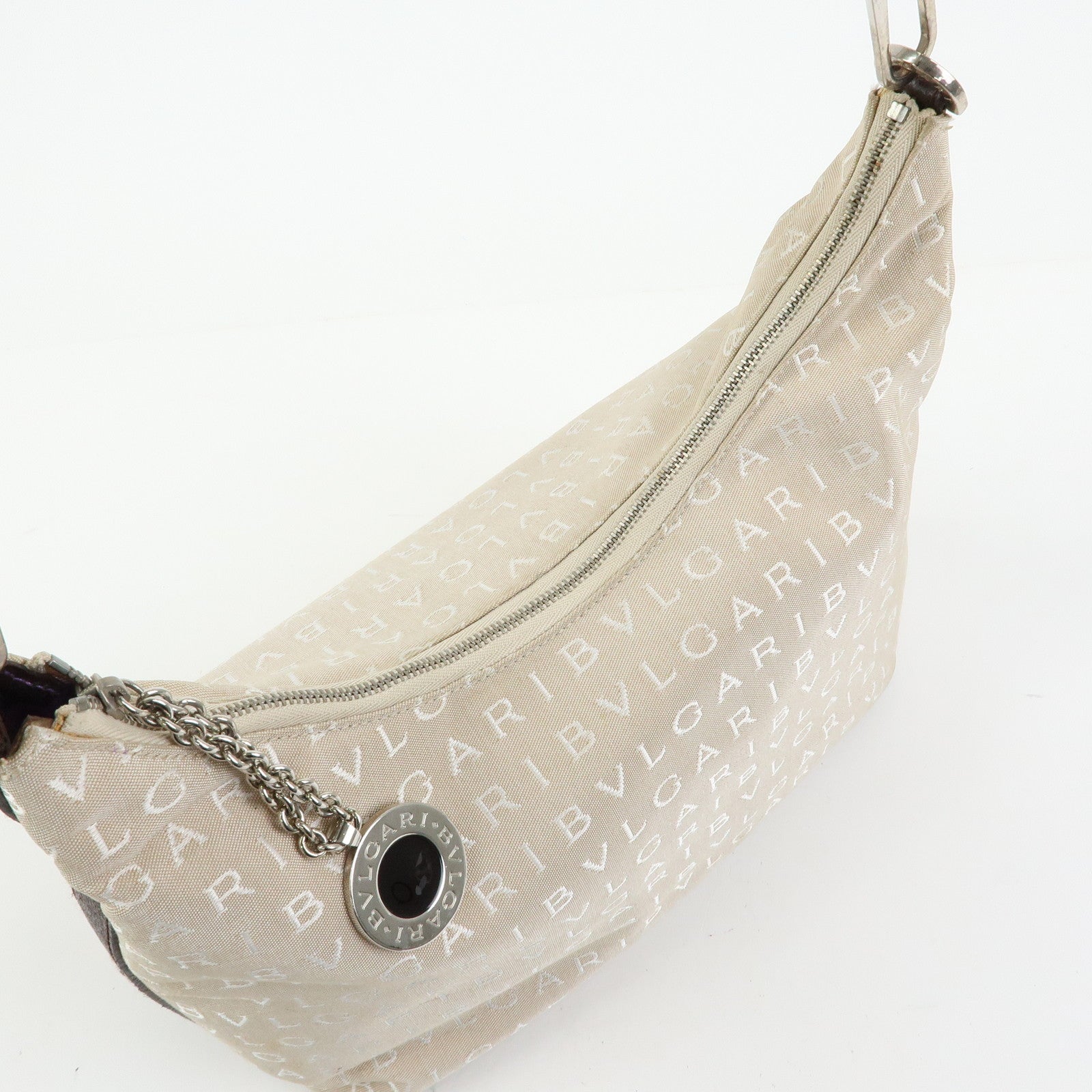 BVLGARI Logo Mania Canvas Shoulder Bag Hand Bag Beige