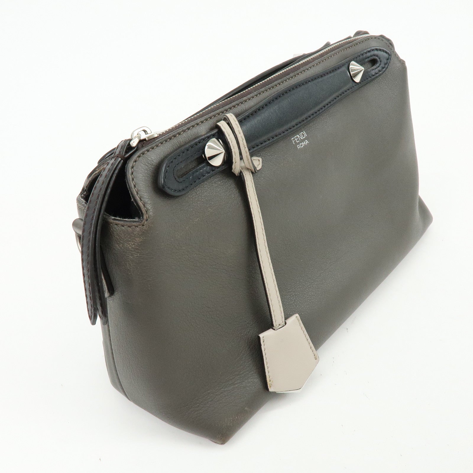 FENDI By The Way Medium 2Way Bag Hand Bag Shoulder Bag Gray 8BL146