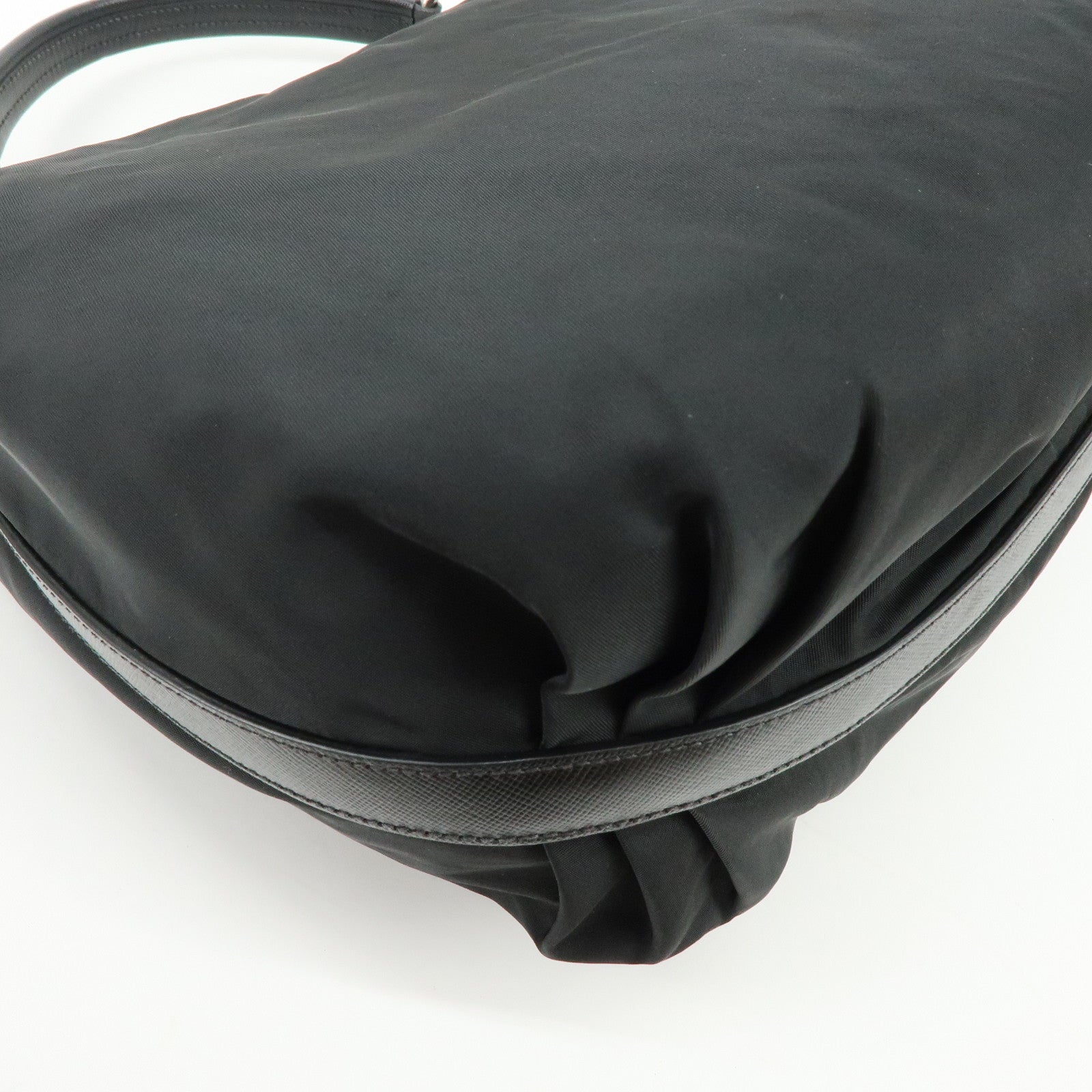 PRADA Triangle Logo Nylon Saffiano Leather Shoulder Bag Black BR3291