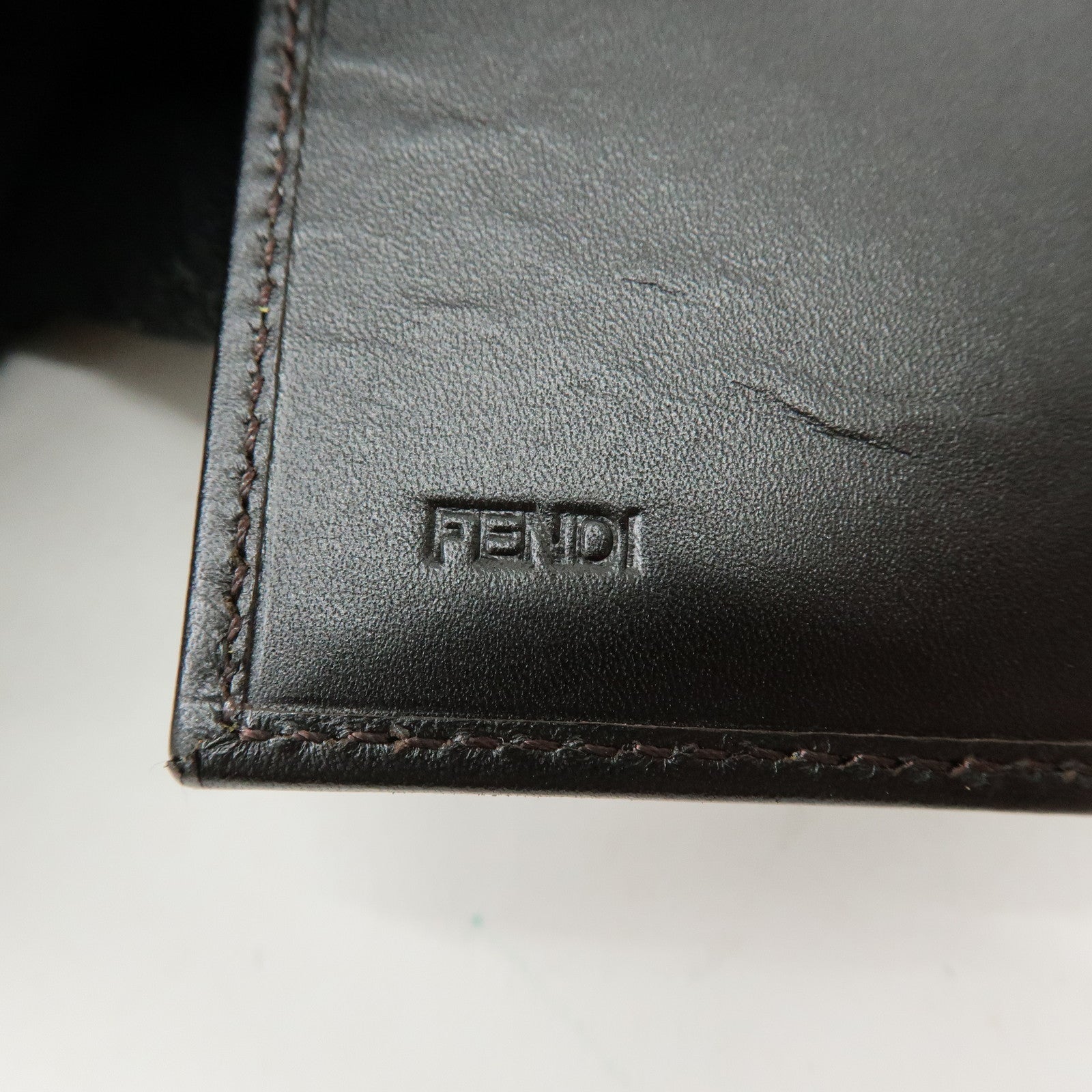 FENDI Zucca Canvas Leather Card Case Card Holder Brown Black 7M0168